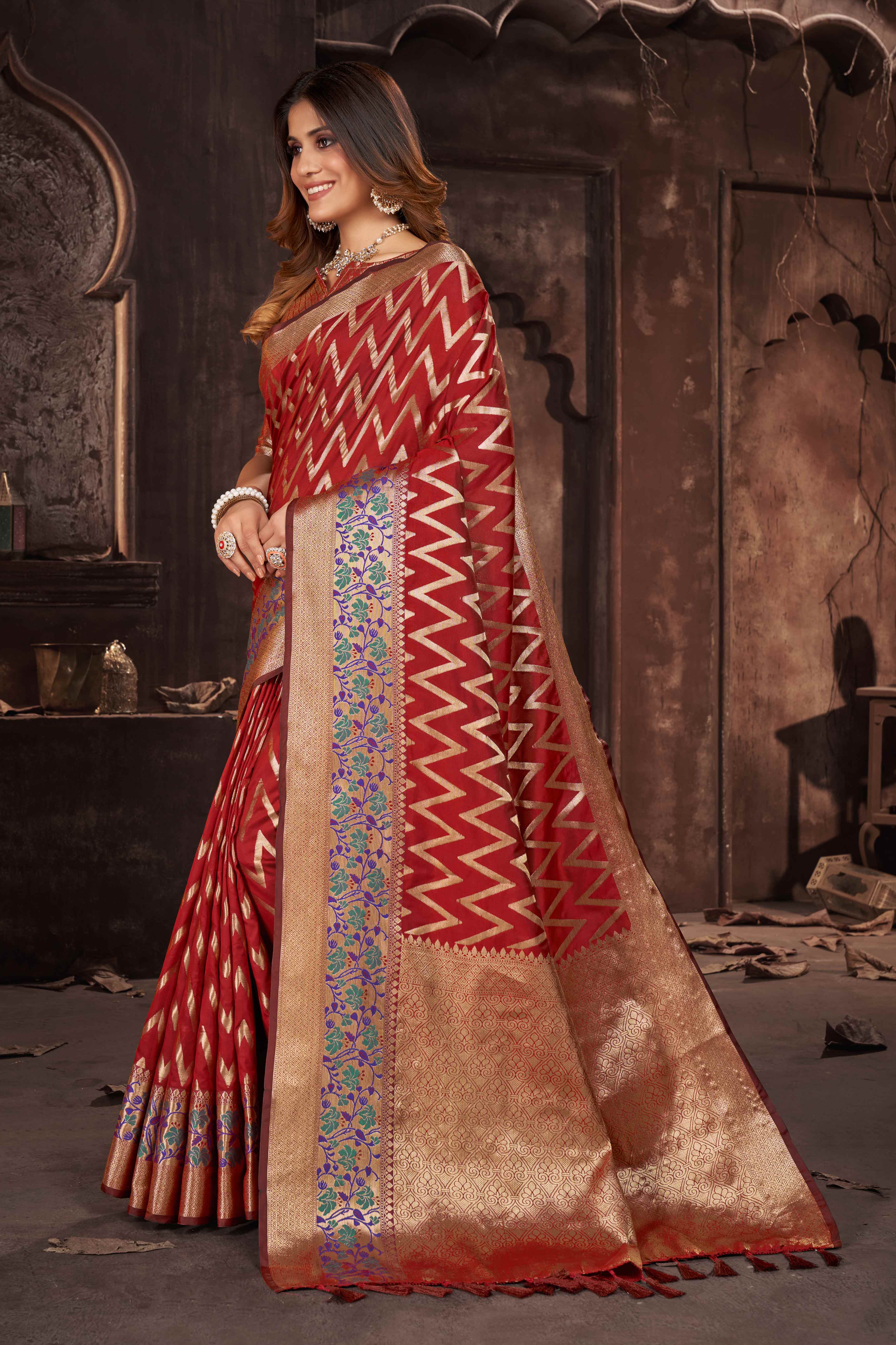 Red Zari Weaving Banarasi Silk Saree