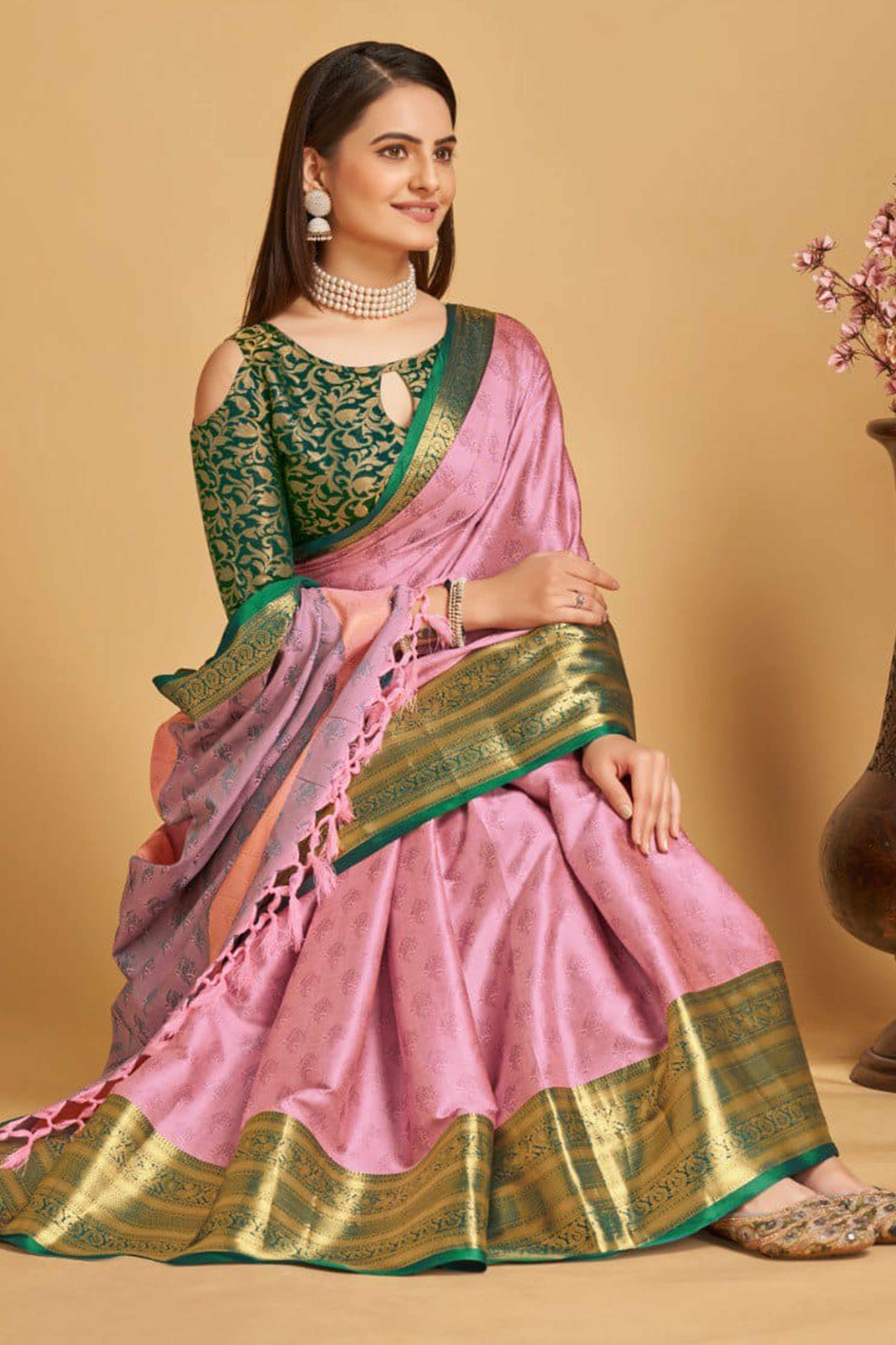 Pink Zari Weaving Banarasi Silk Saree