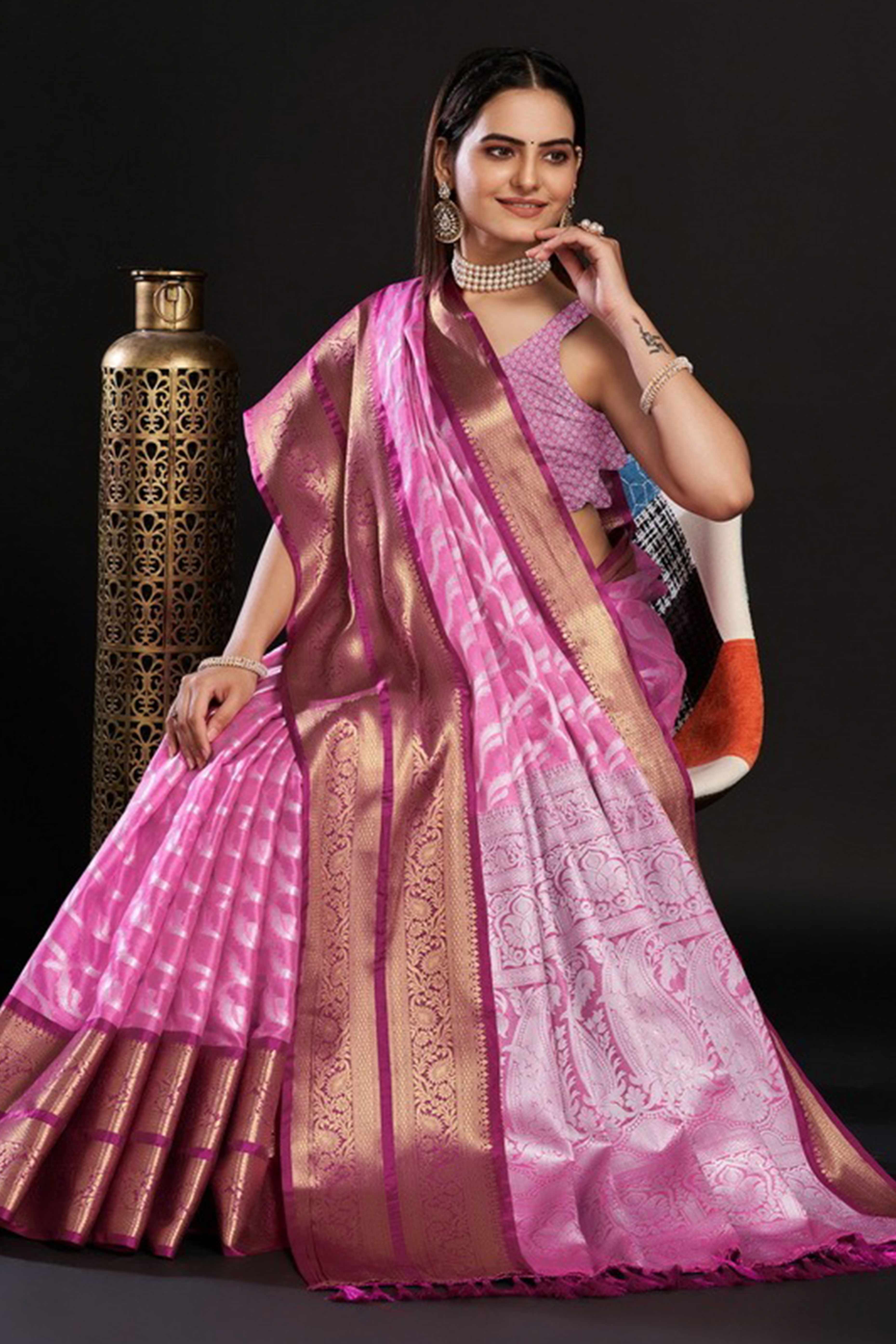 Pink Zari Weaving Kanjivaram Silk Saree