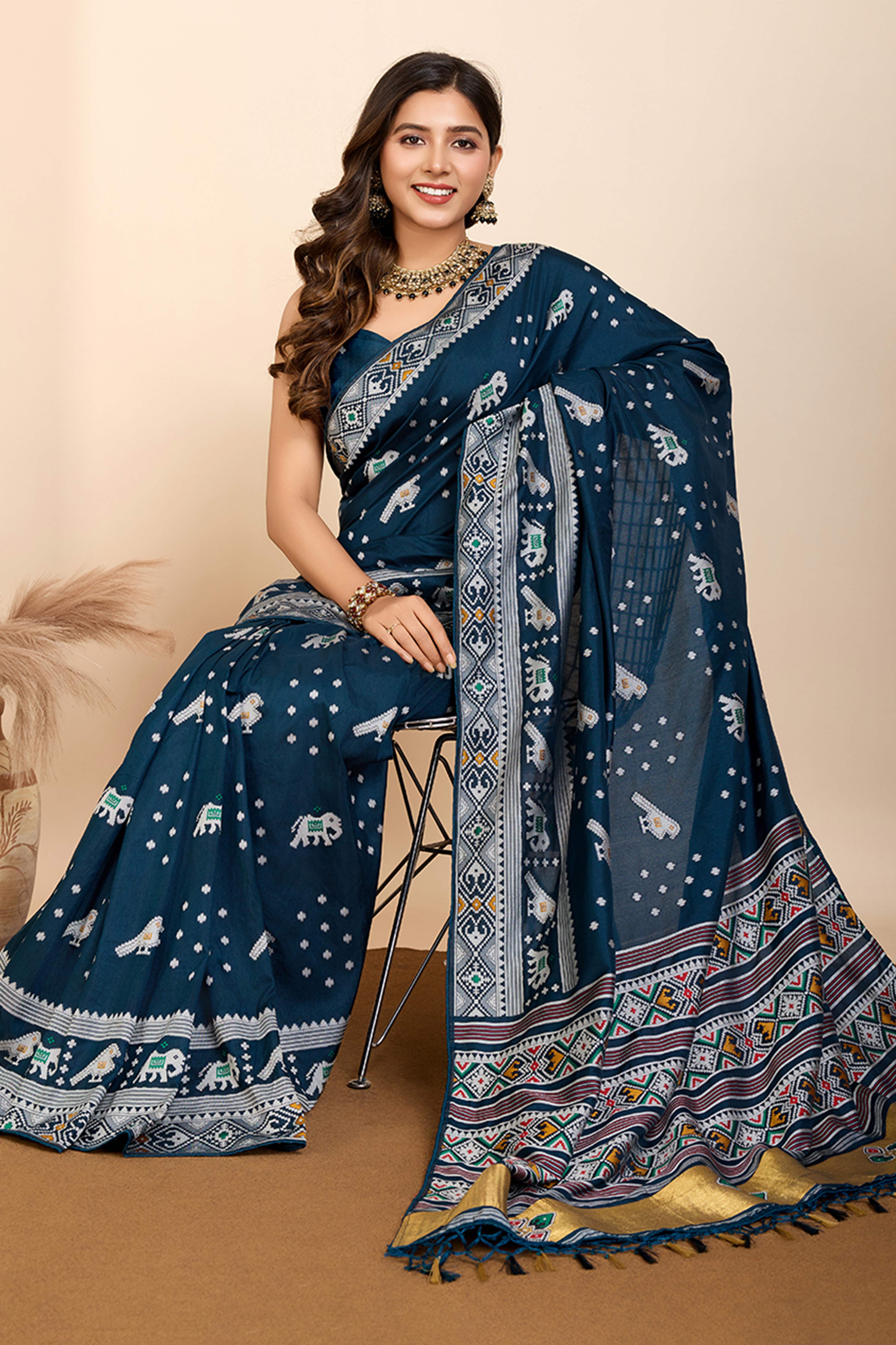 Teal Minakari Weaving Pure Silk Saree