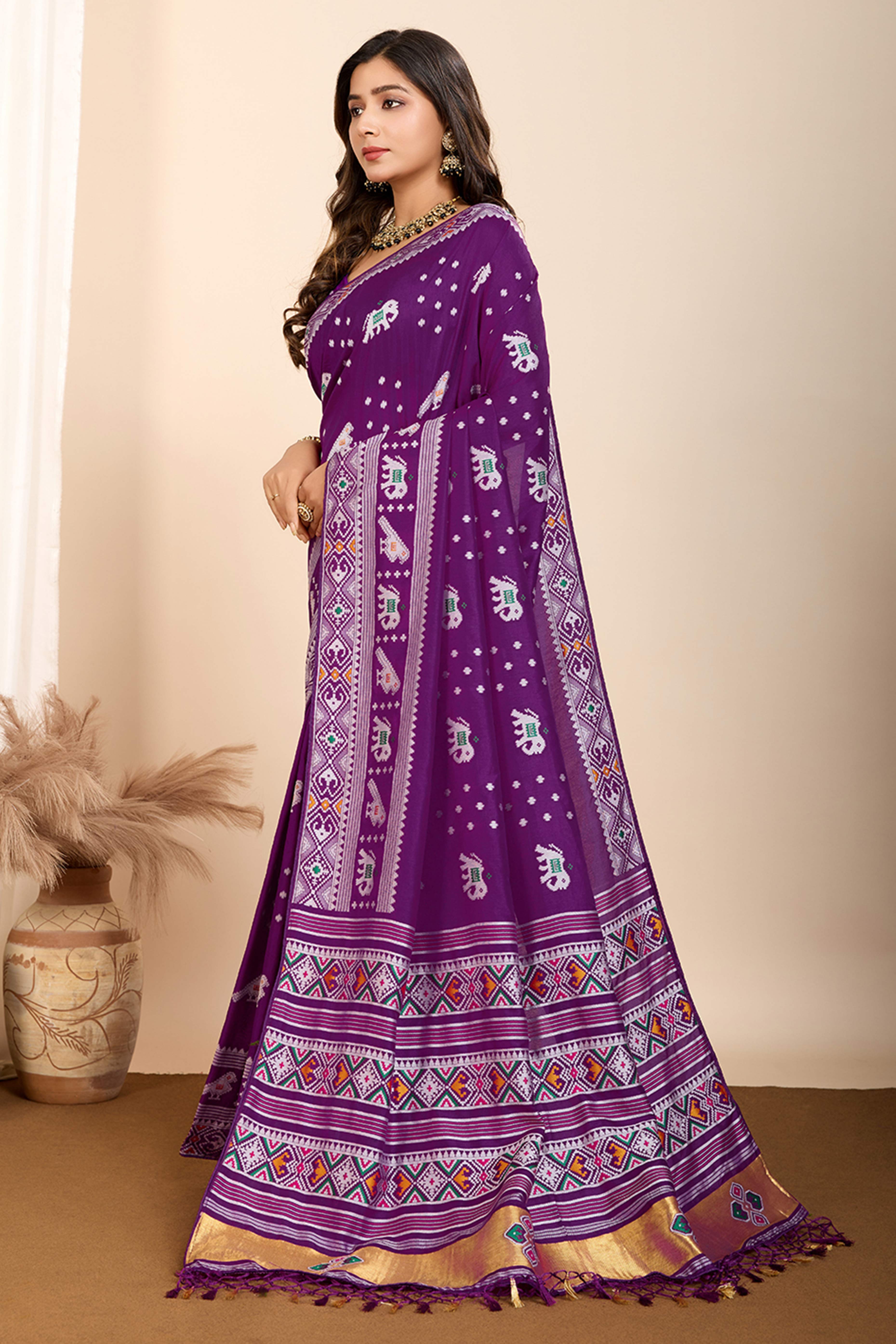 Purple Minakari Weaving Pure Silk Saree