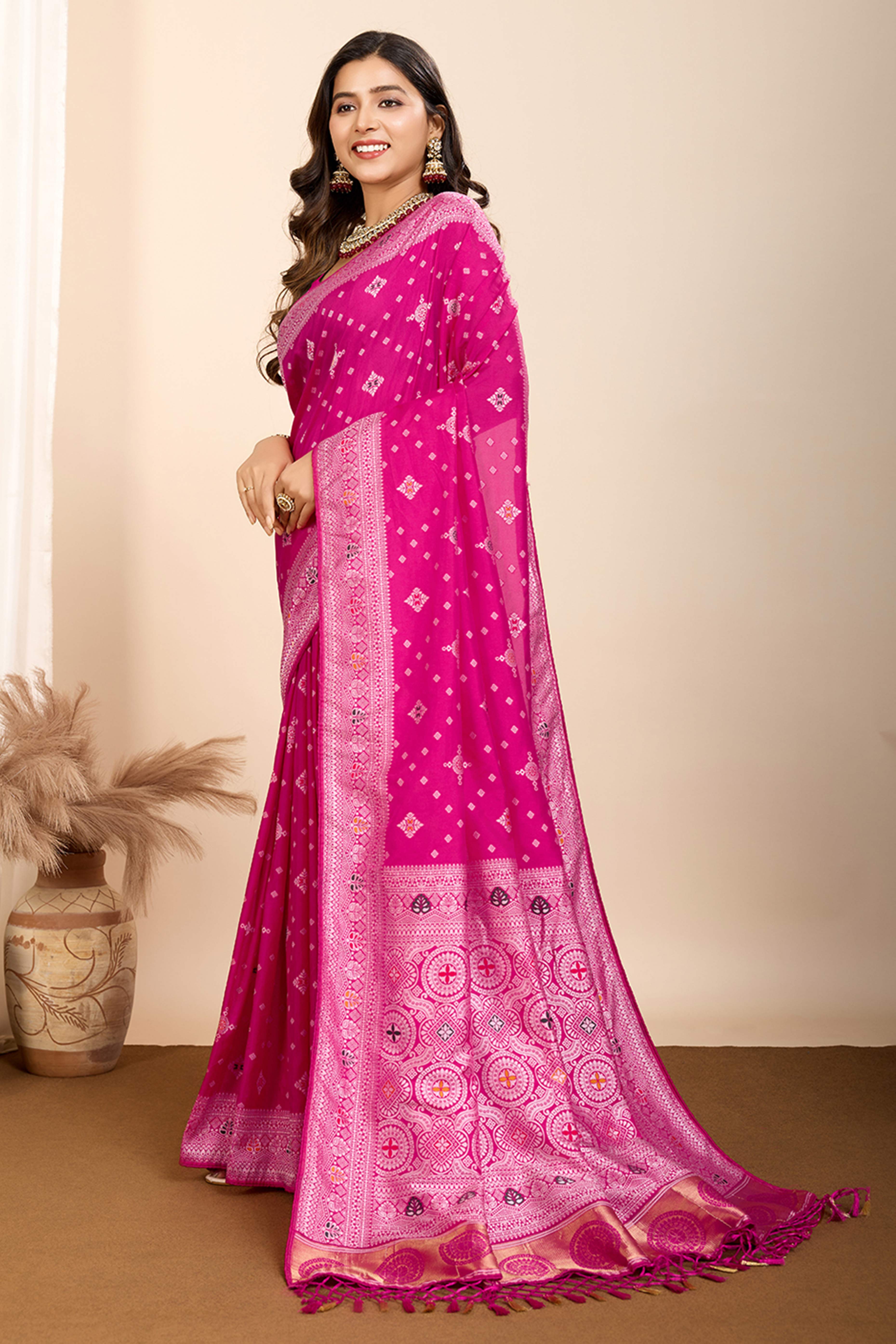Pink Minakari Weaving Pure Silk Saree