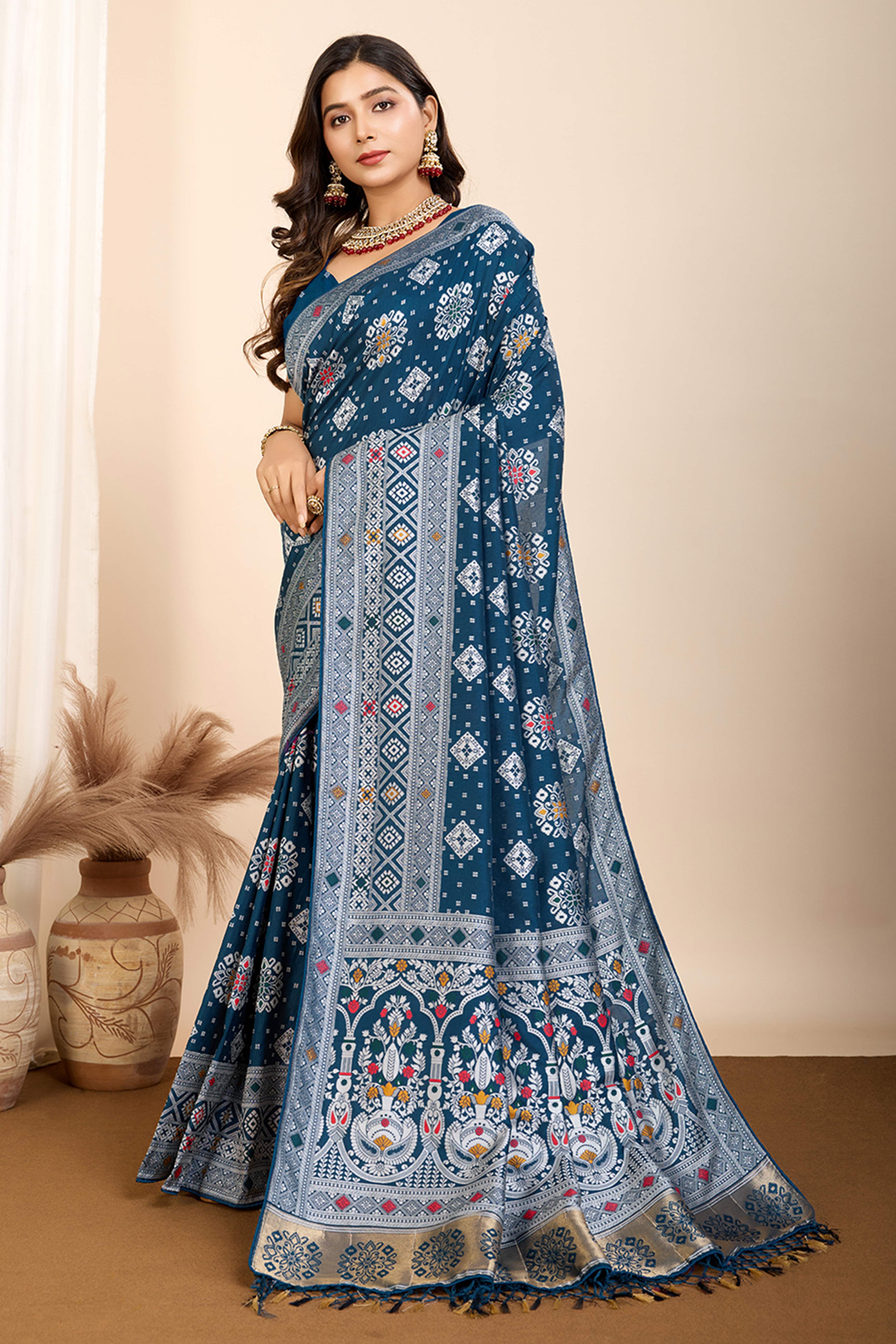 Teal Minakari Weaving Pure Silk Saree