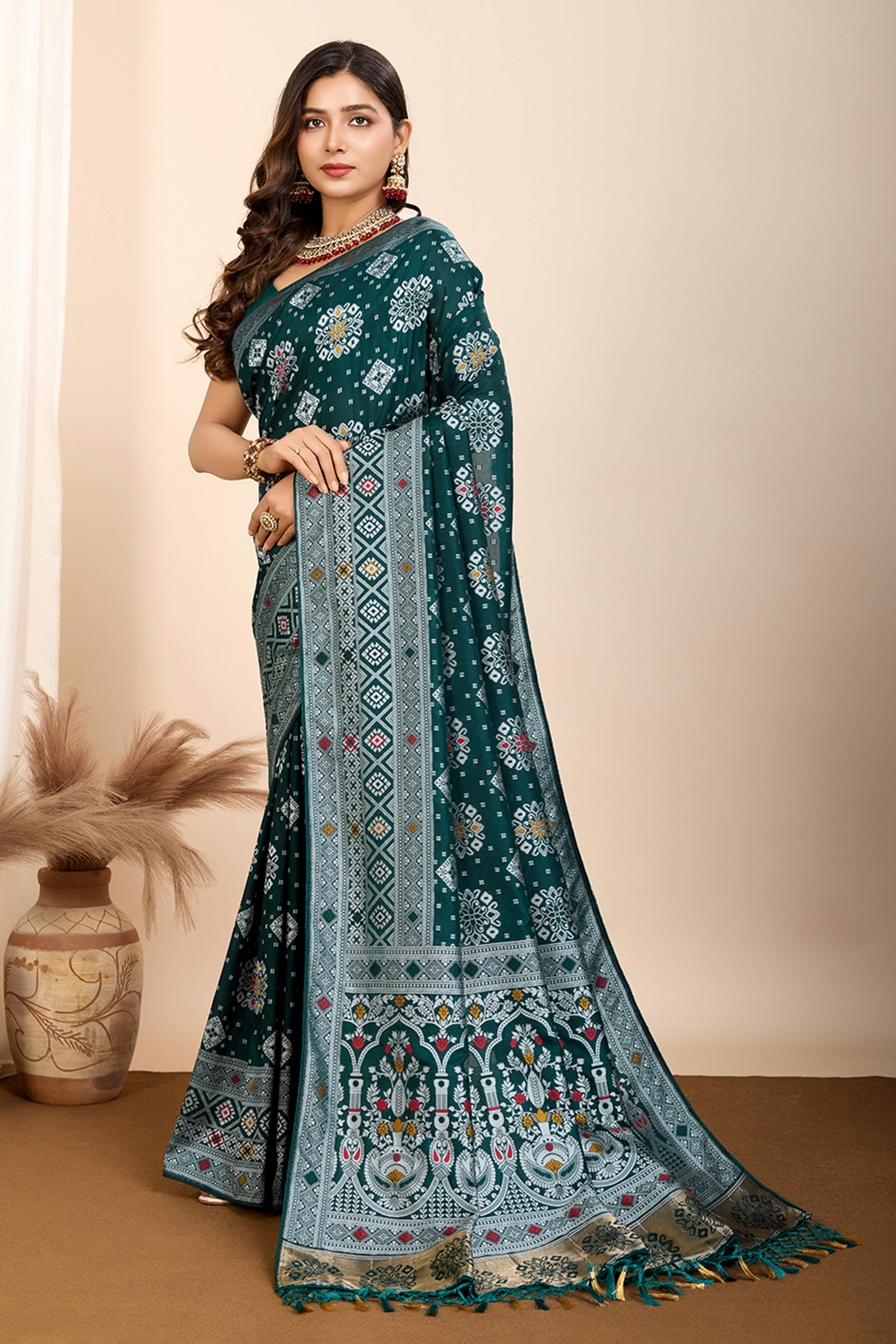 Rama Green Minakari Weaving Pure Silk Saree