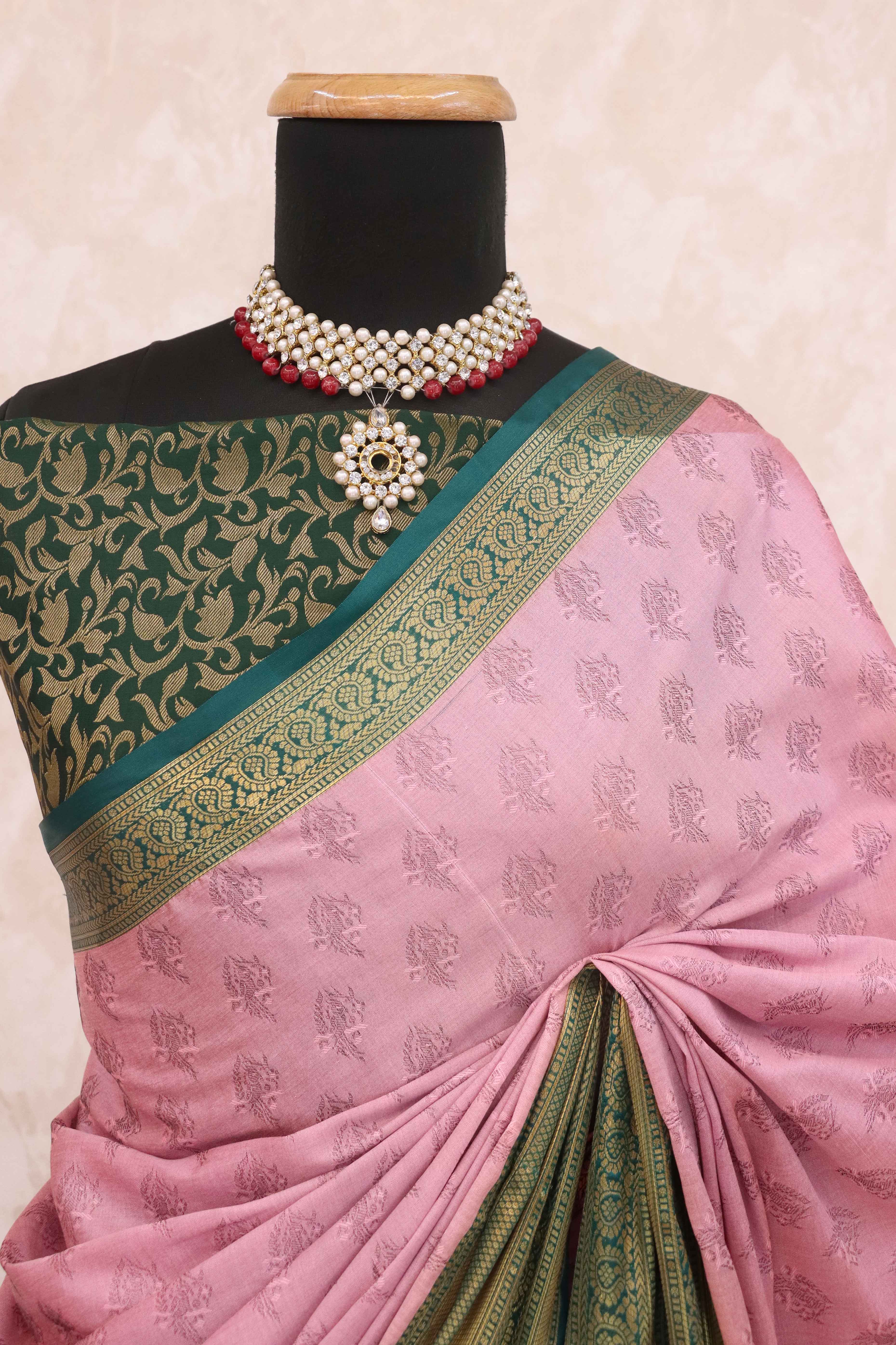 Pink Silk Blend Saree With Delicate Floral Zari Weaving & Graceful Tassels