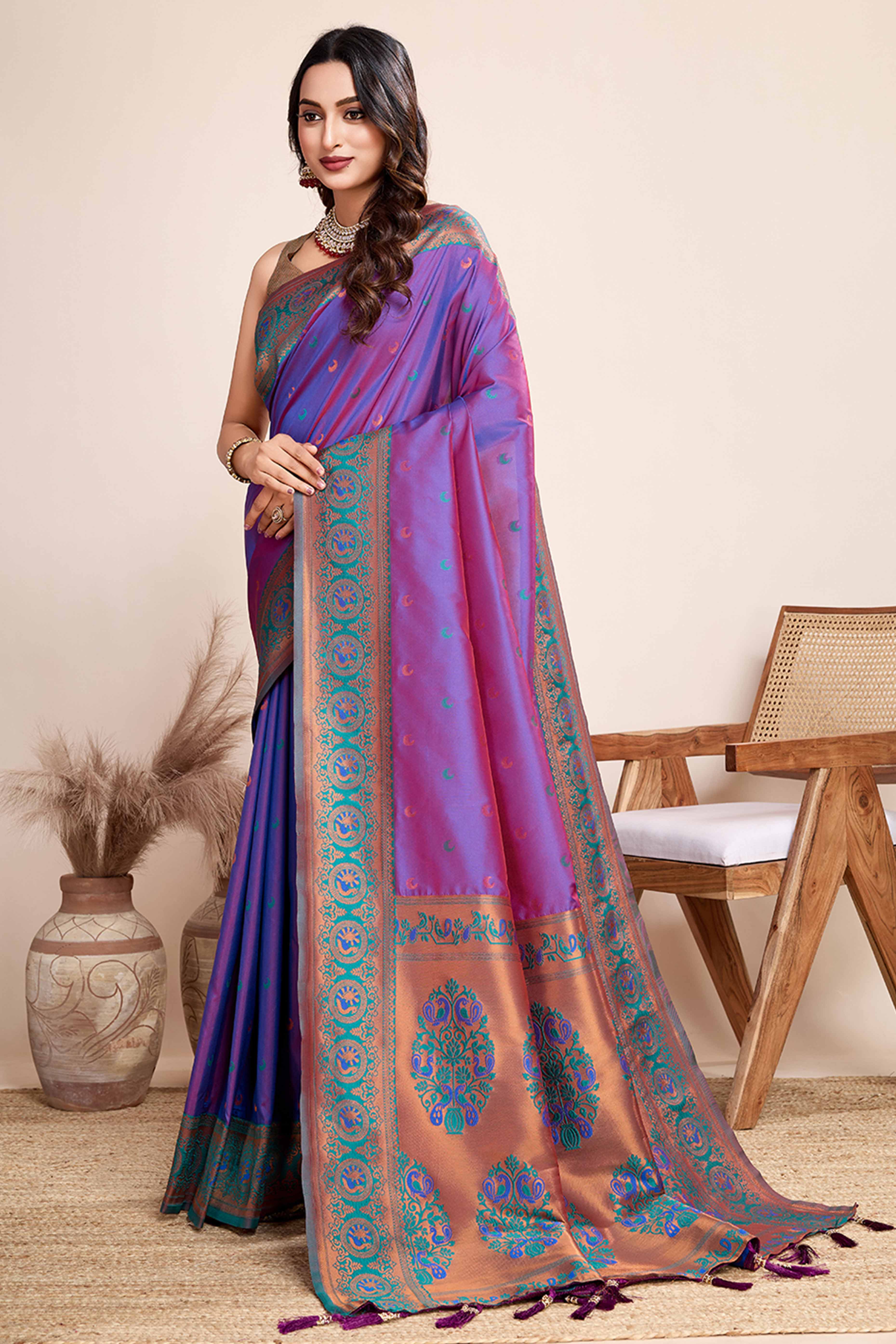 Purple Zari Weaving Banarasi Silk Saree
