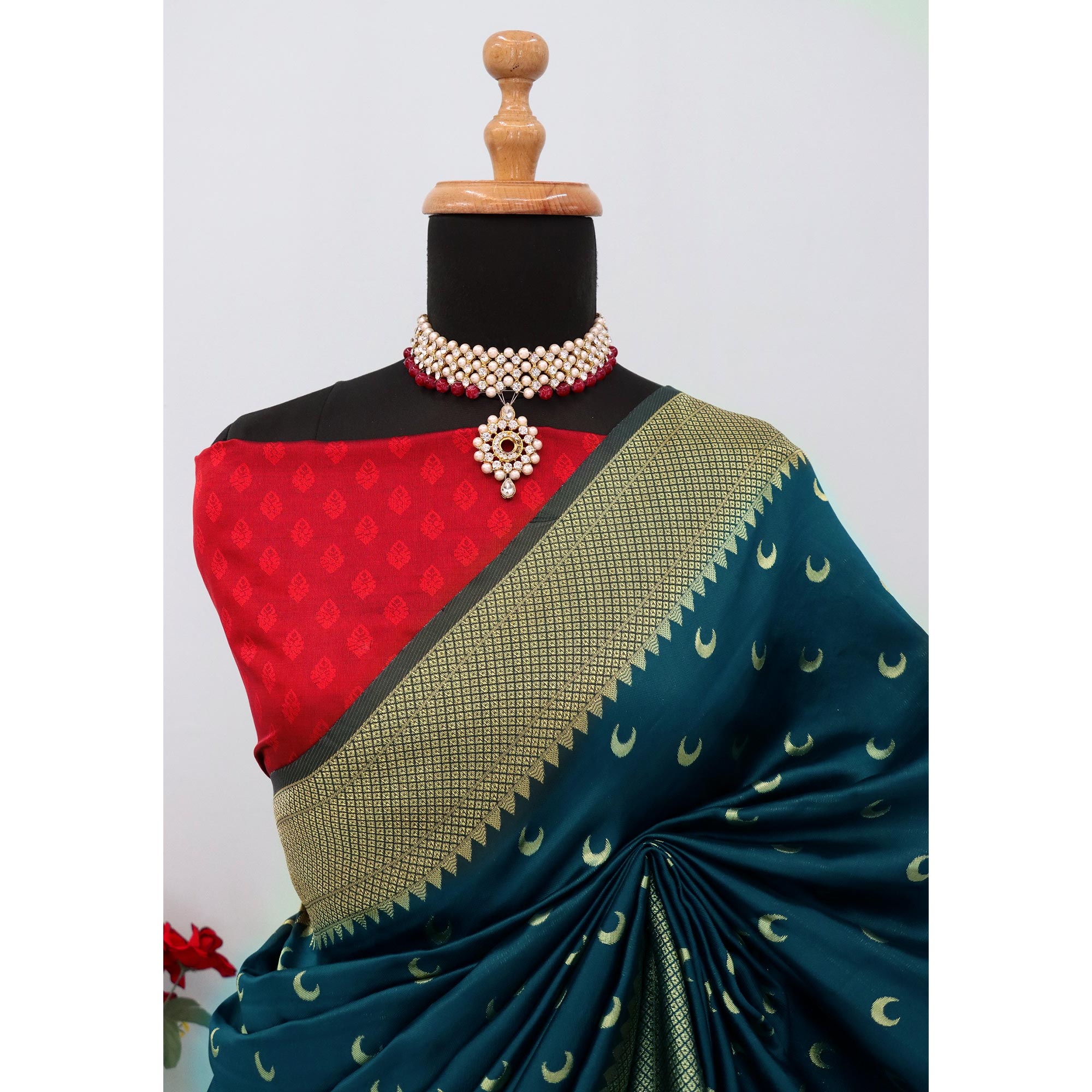 Dark Teal Blue Woven Pure Silk Chandrakor Paithani Saree