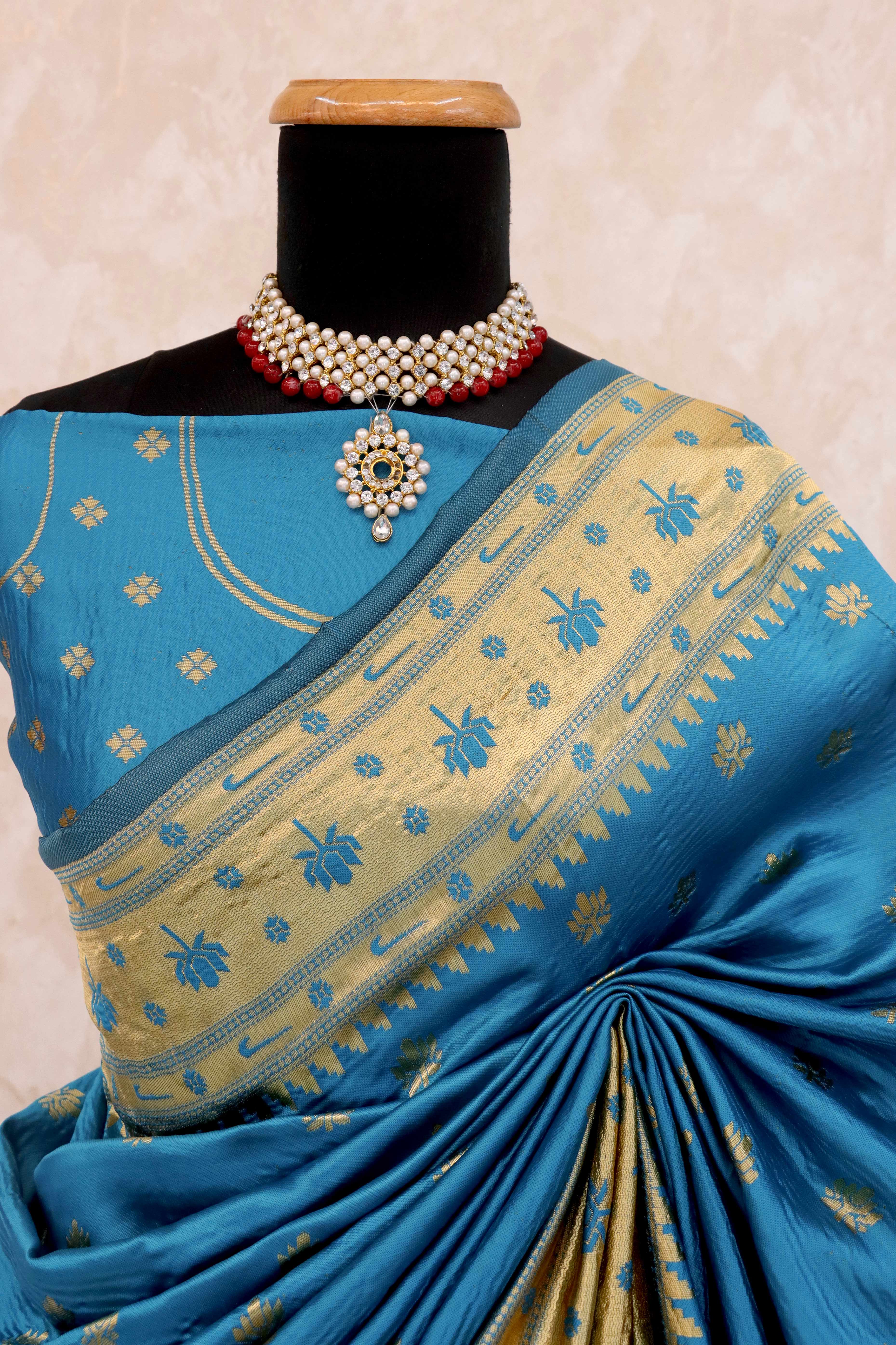 Blue Pure Silk Paithani Saree With Elegant Floral Zari Weaving