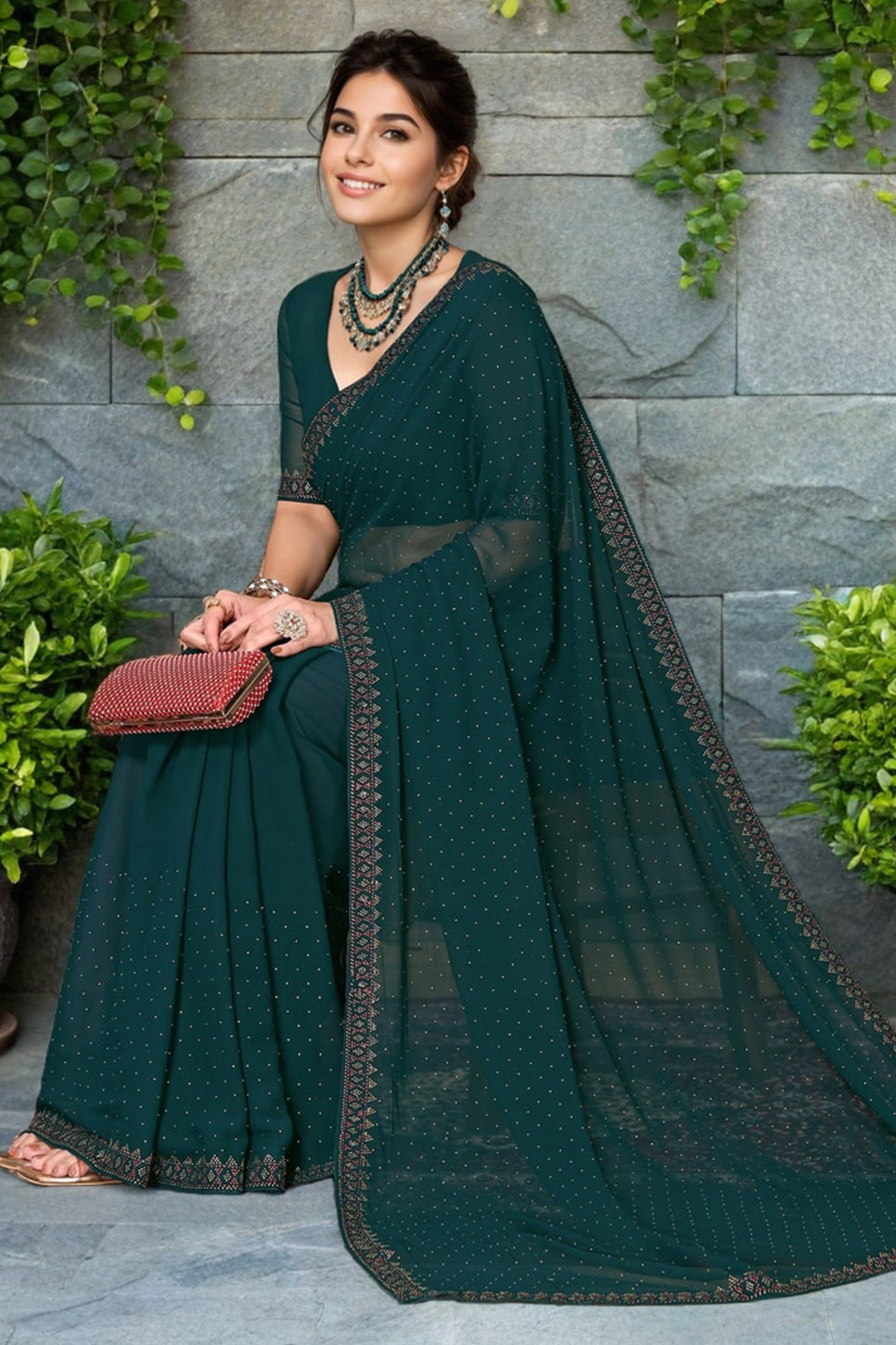 Green Rangoli Dola Silk Saree Embellished With Diamond Work And Elegant Border