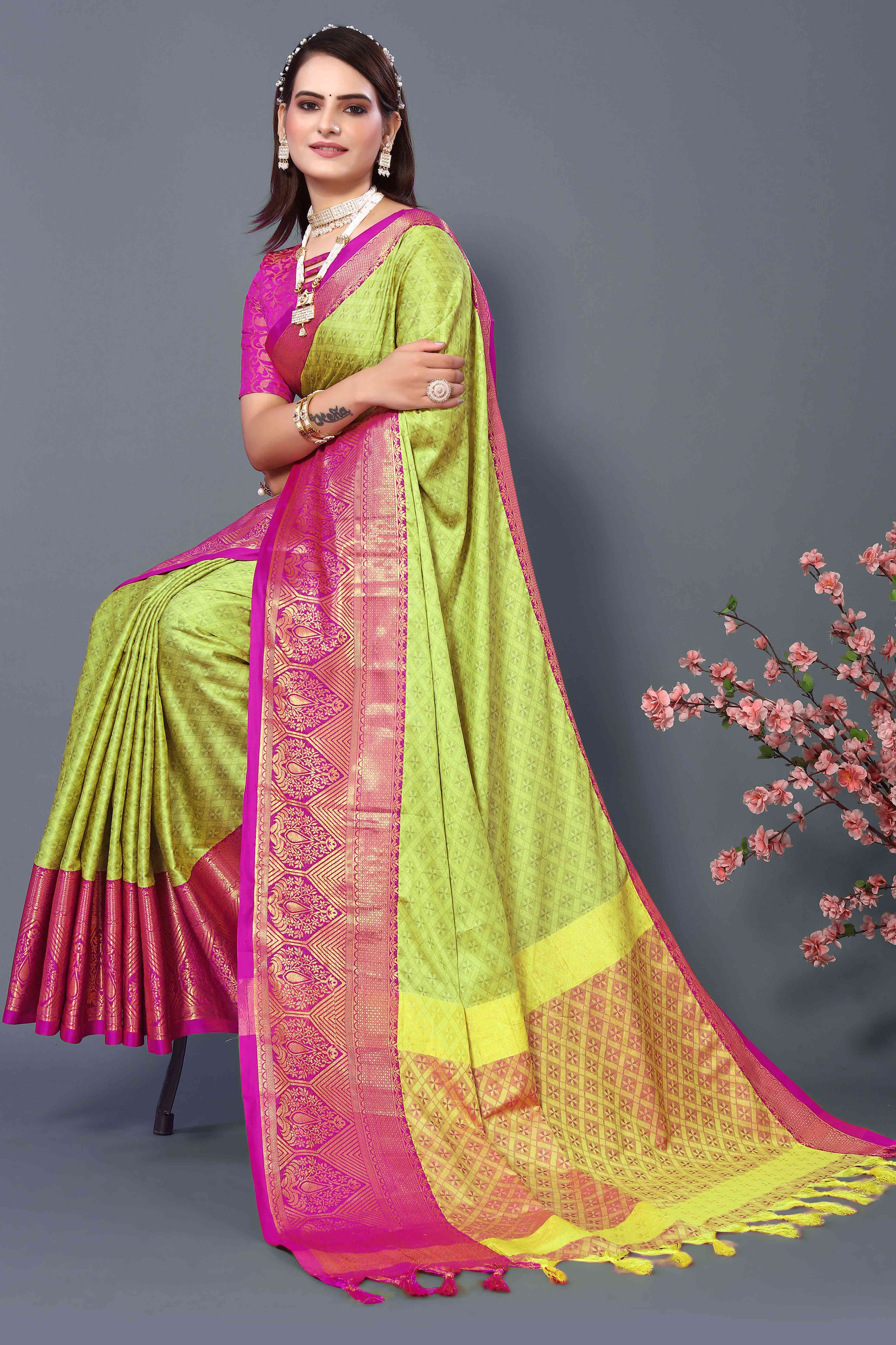 Light Yellow Zari Weaving Cotton Silk Saree