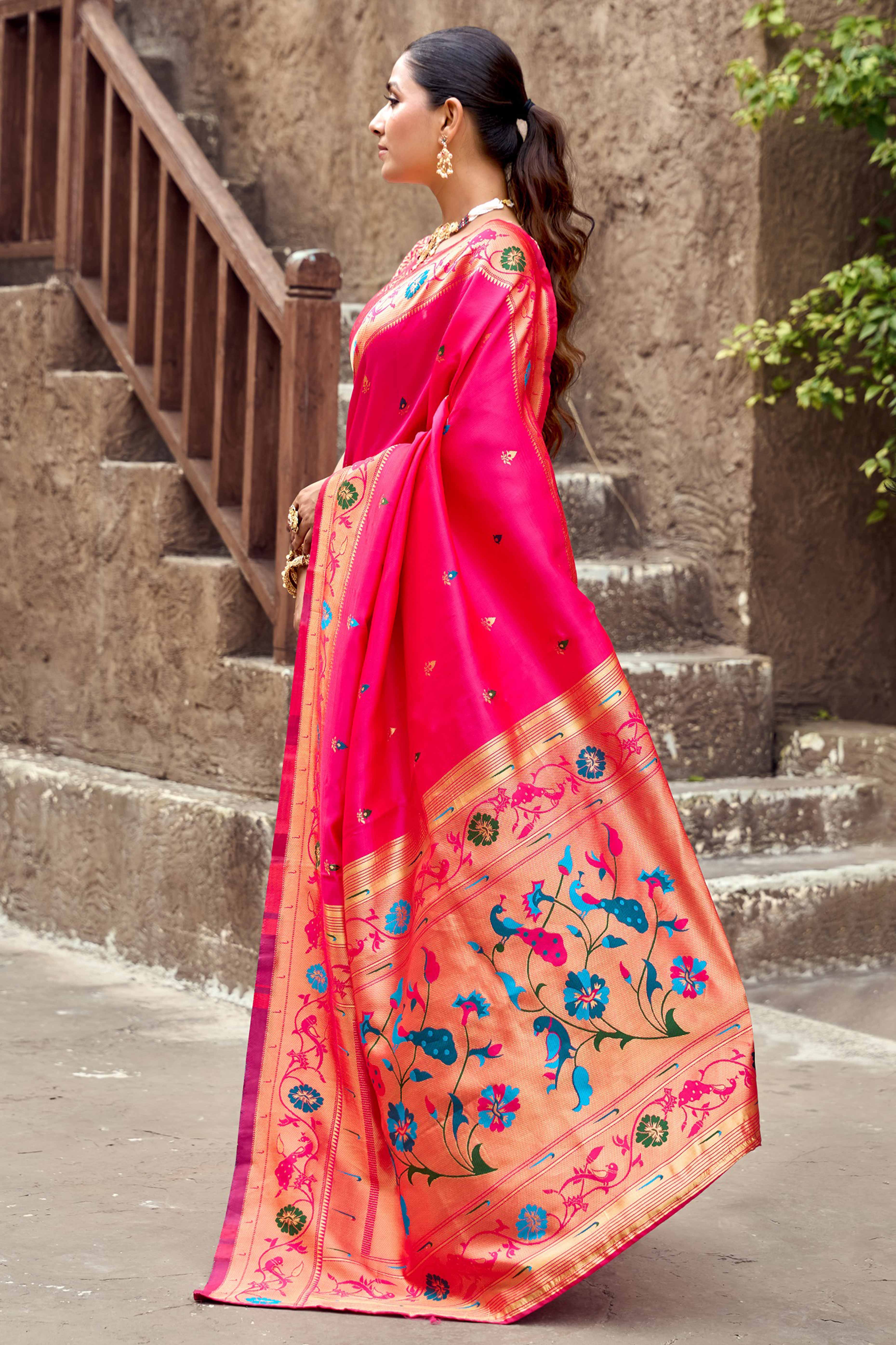 Pink Paithani Style Soft Silk Saree with Zari Weaving
