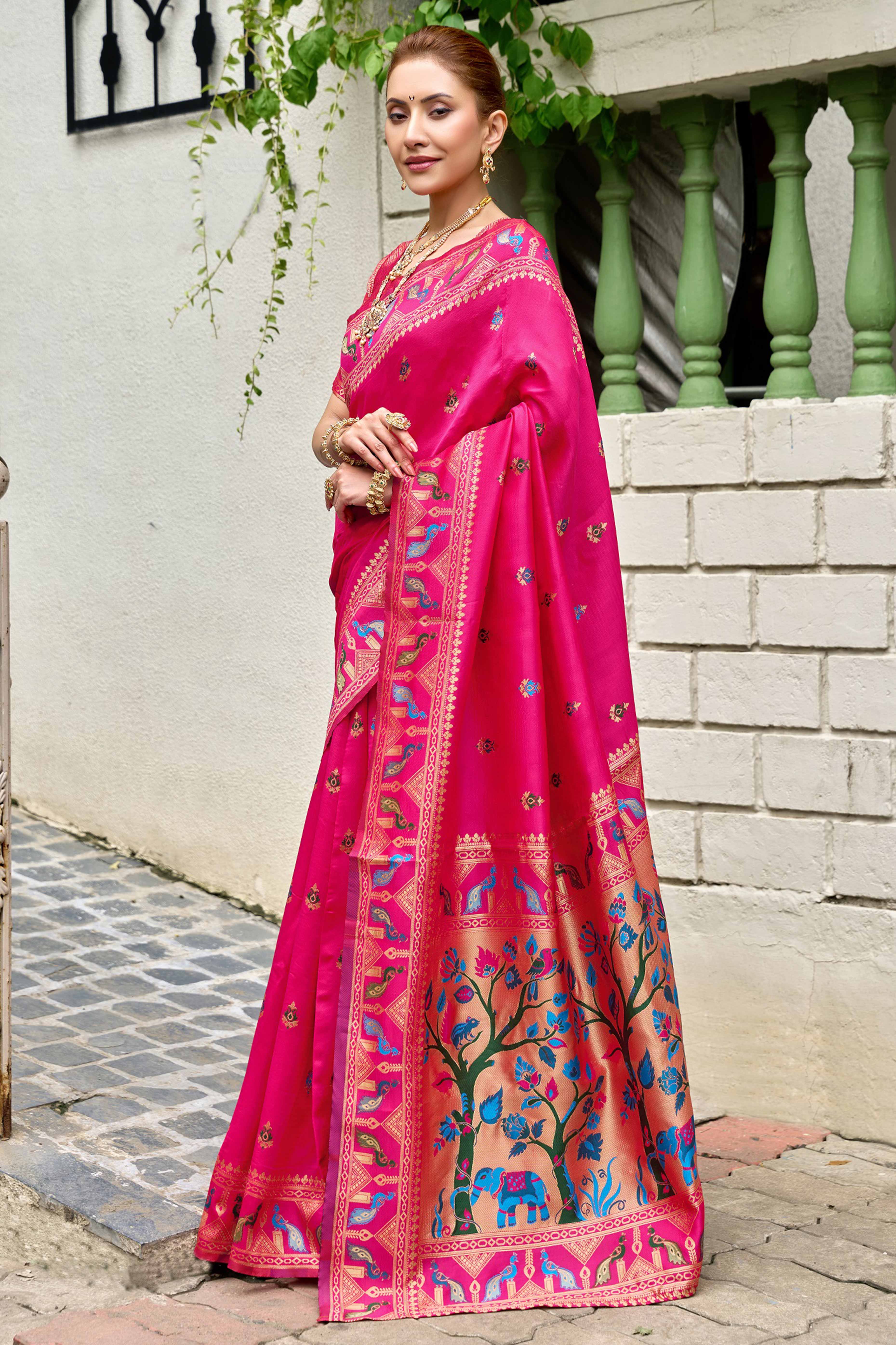 Pink Paithani Style Soft Silk Saree with Zari Weaving