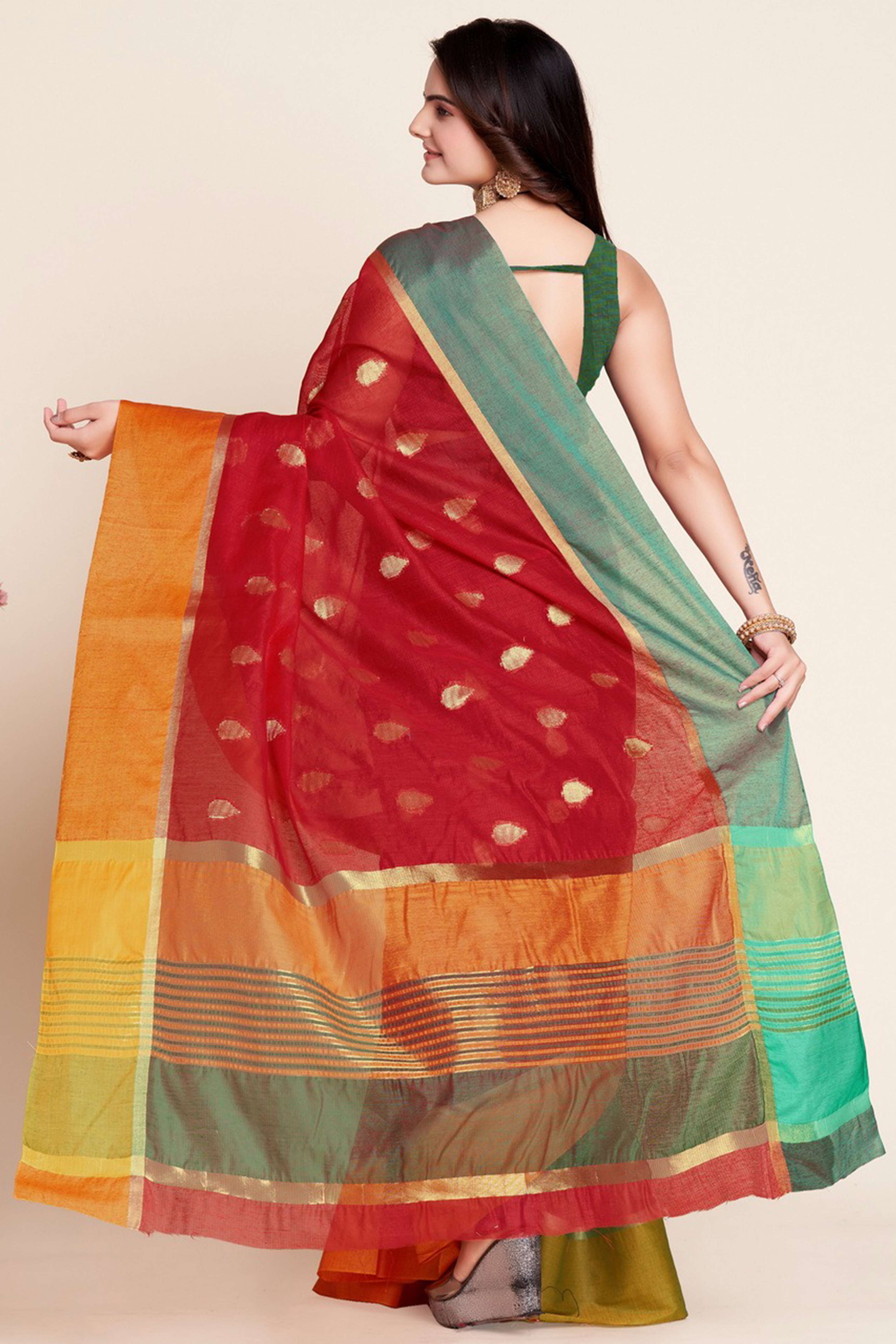 Red Zari Weaving Cotton Silk Saree