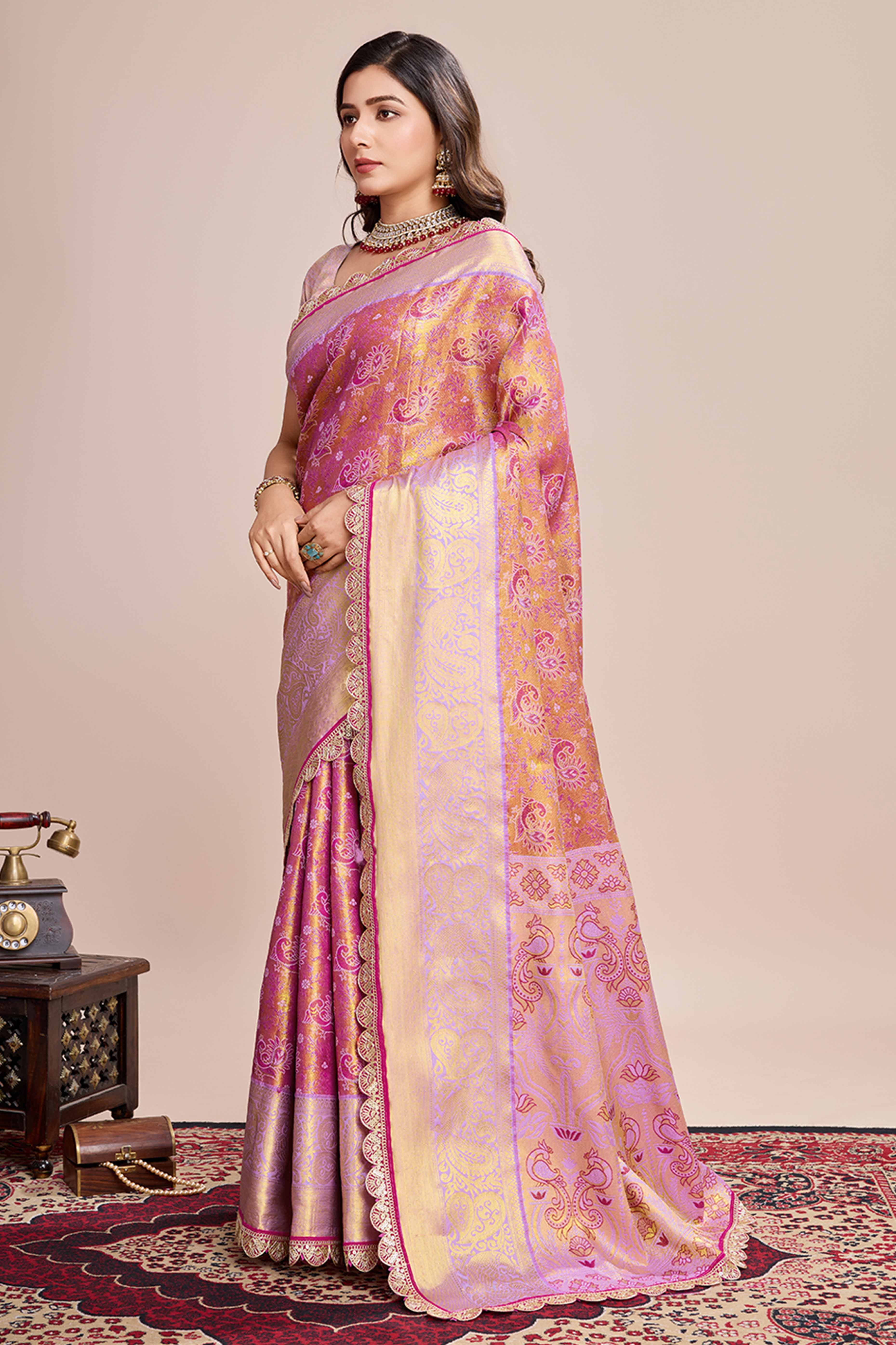 Pink Zari Weaving Kanjivaram Silk Saree