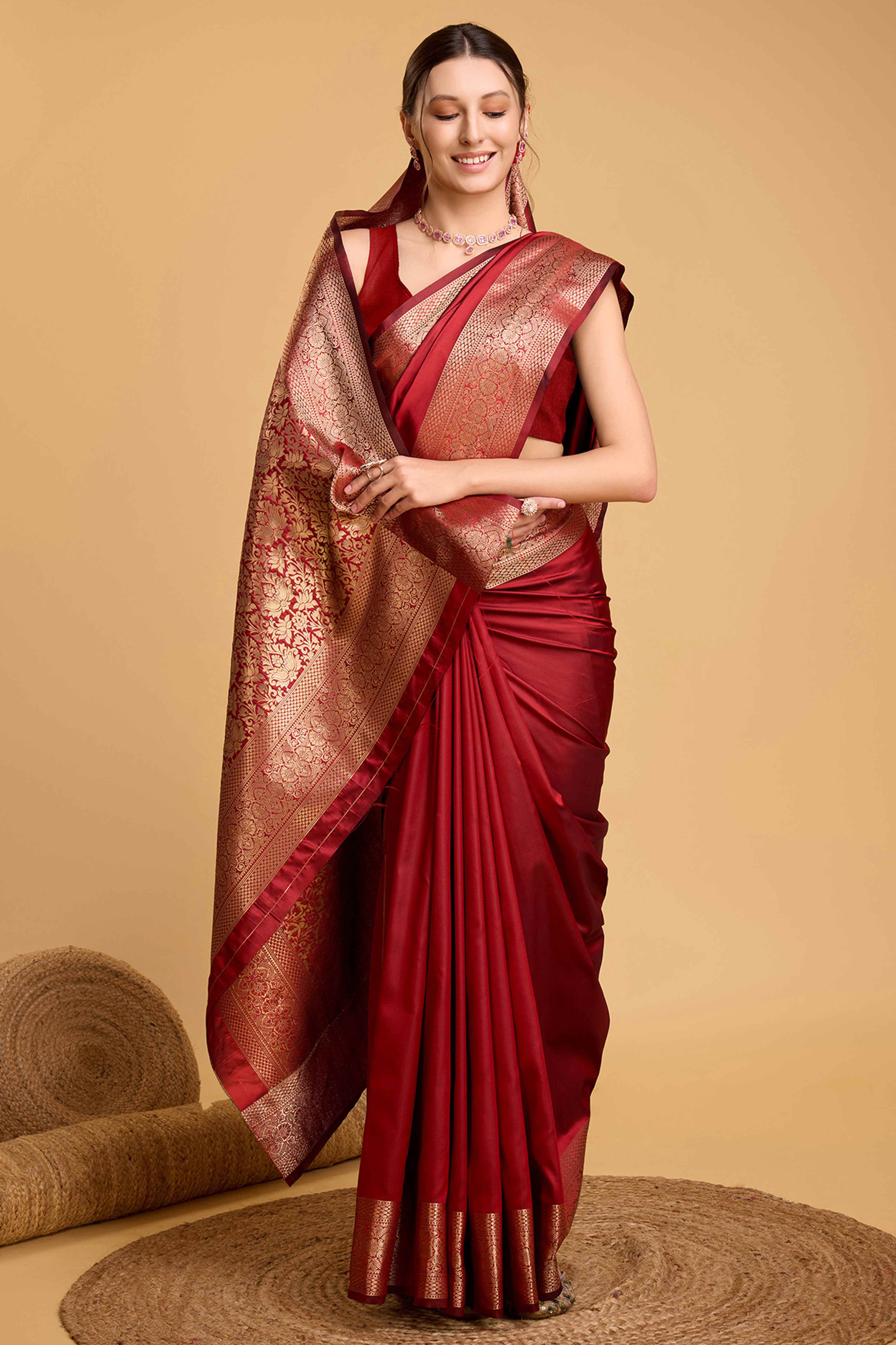 Red Zari Weaving Banarasi Silk Saree