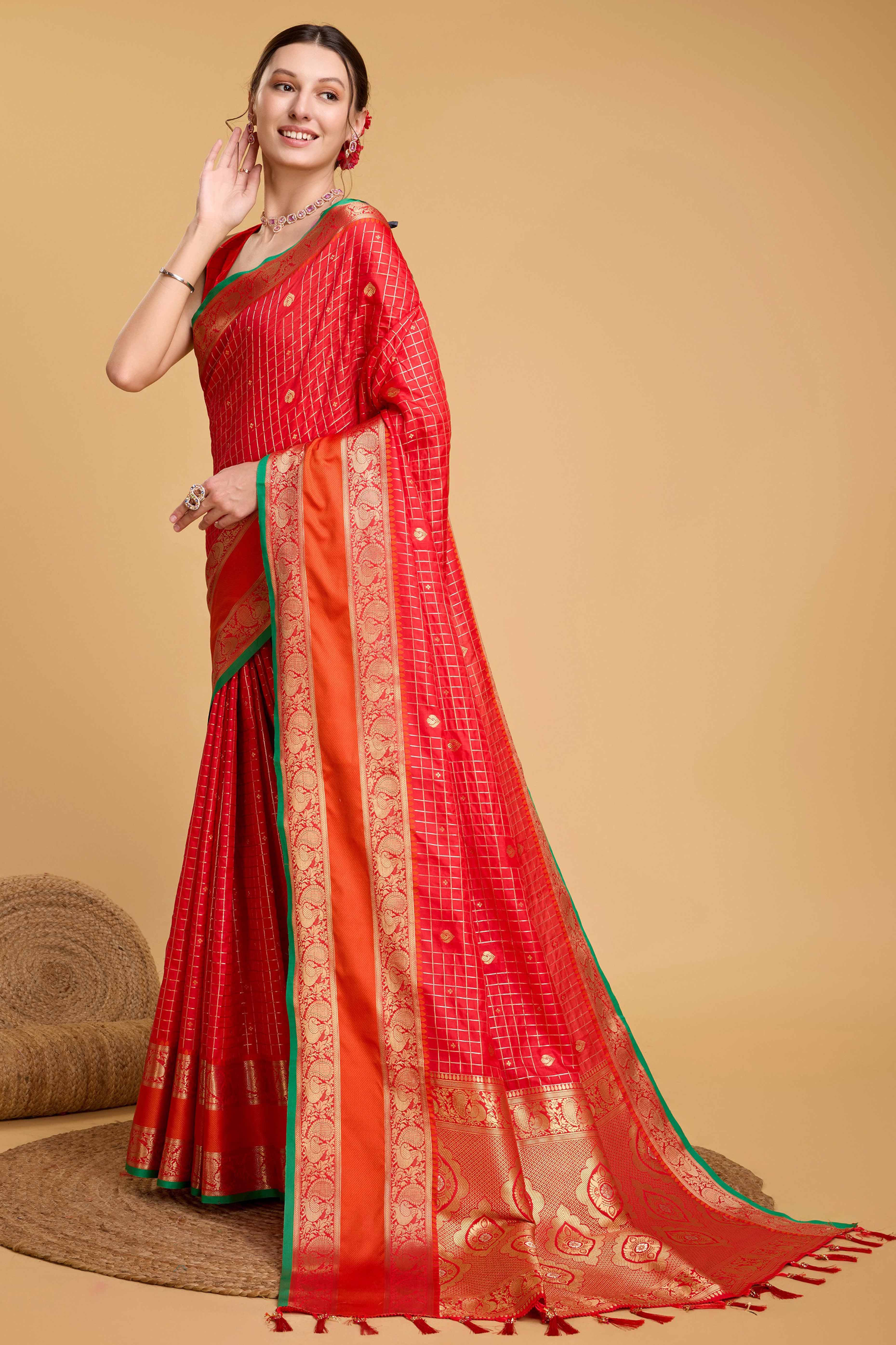 Red Zari Weaving Banarasi Silk Saree