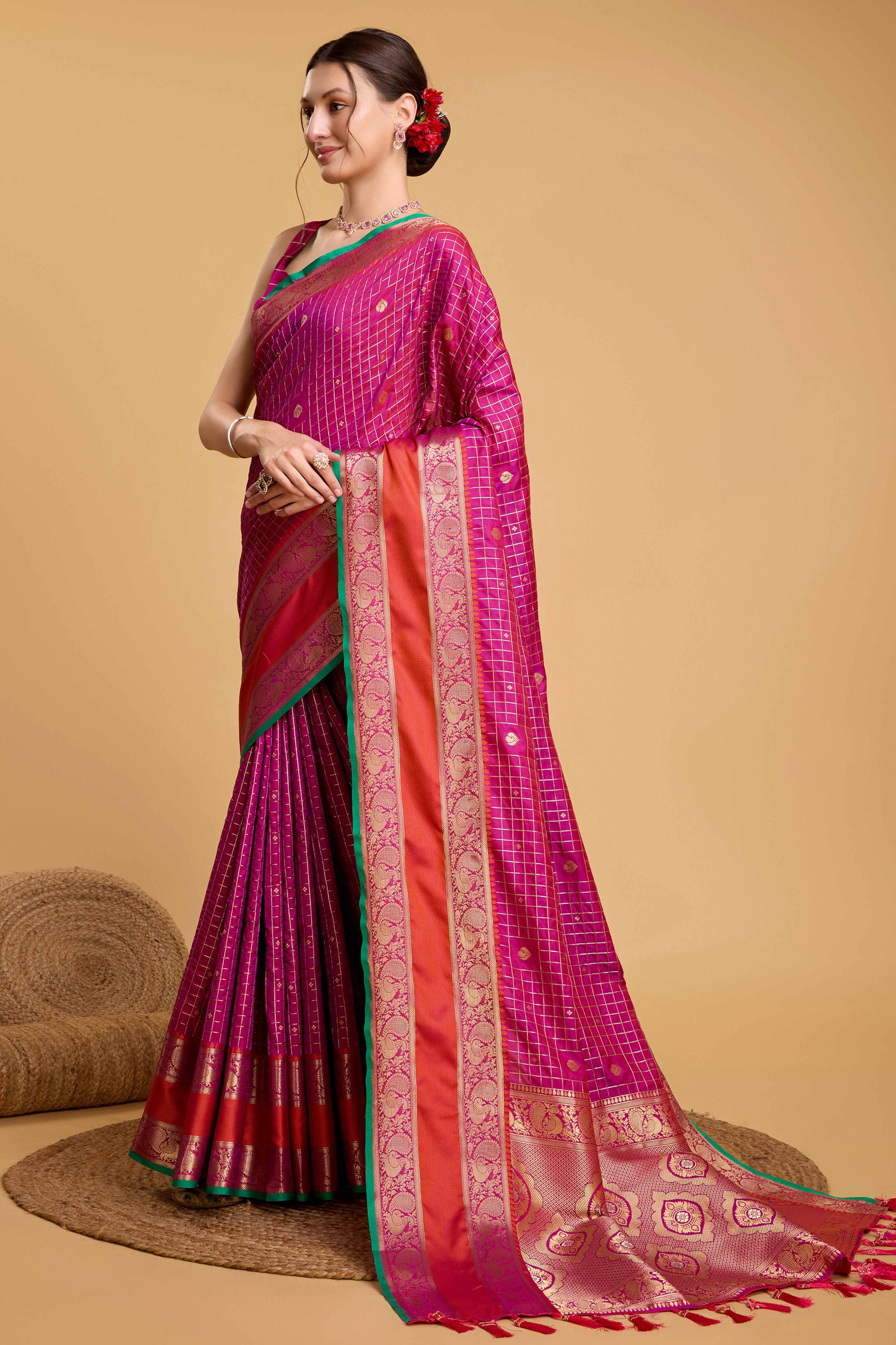 Pink Zari Weaving Banarasi Silk Saree