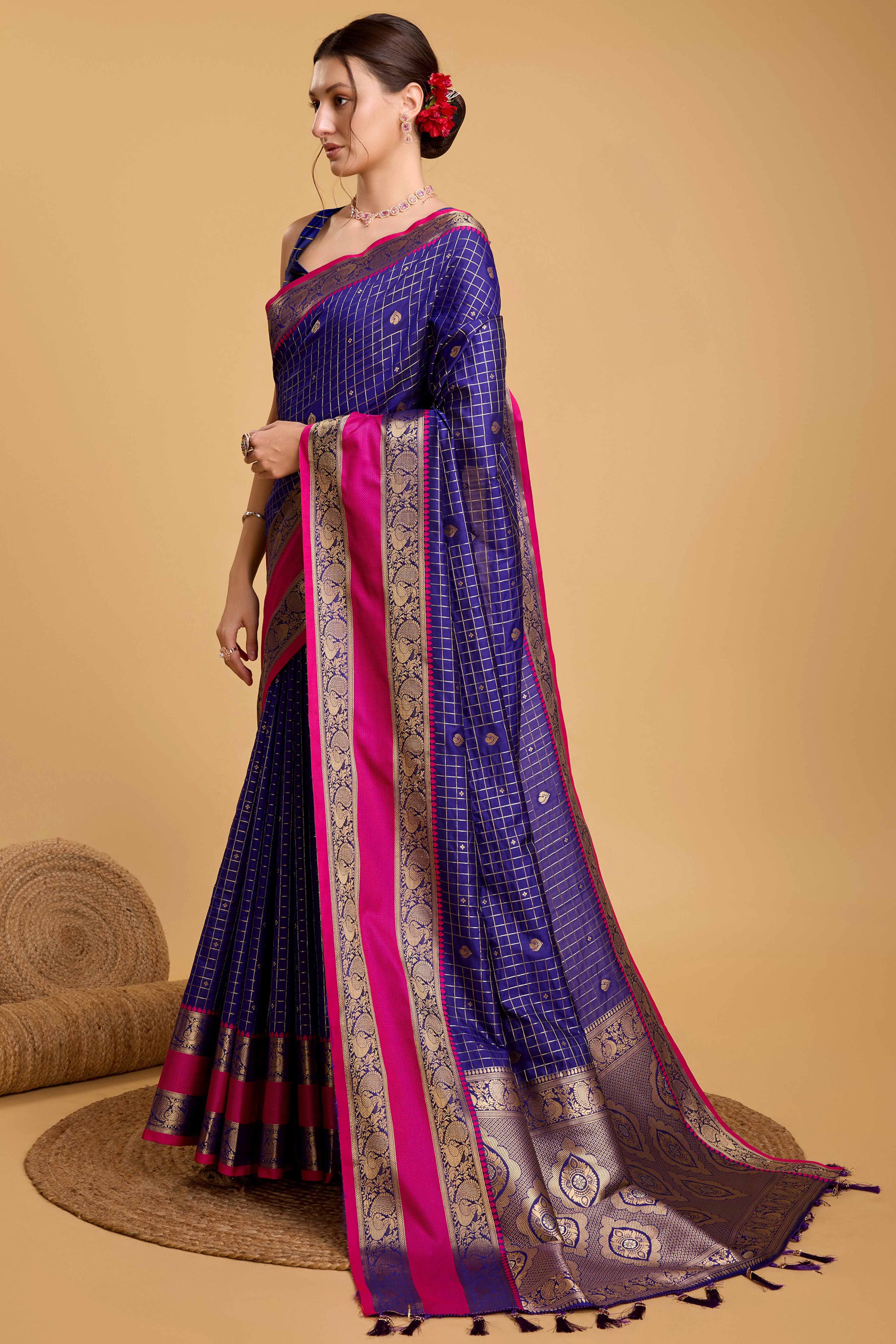 Blue Zari Weaving Banarasi Silk Saree