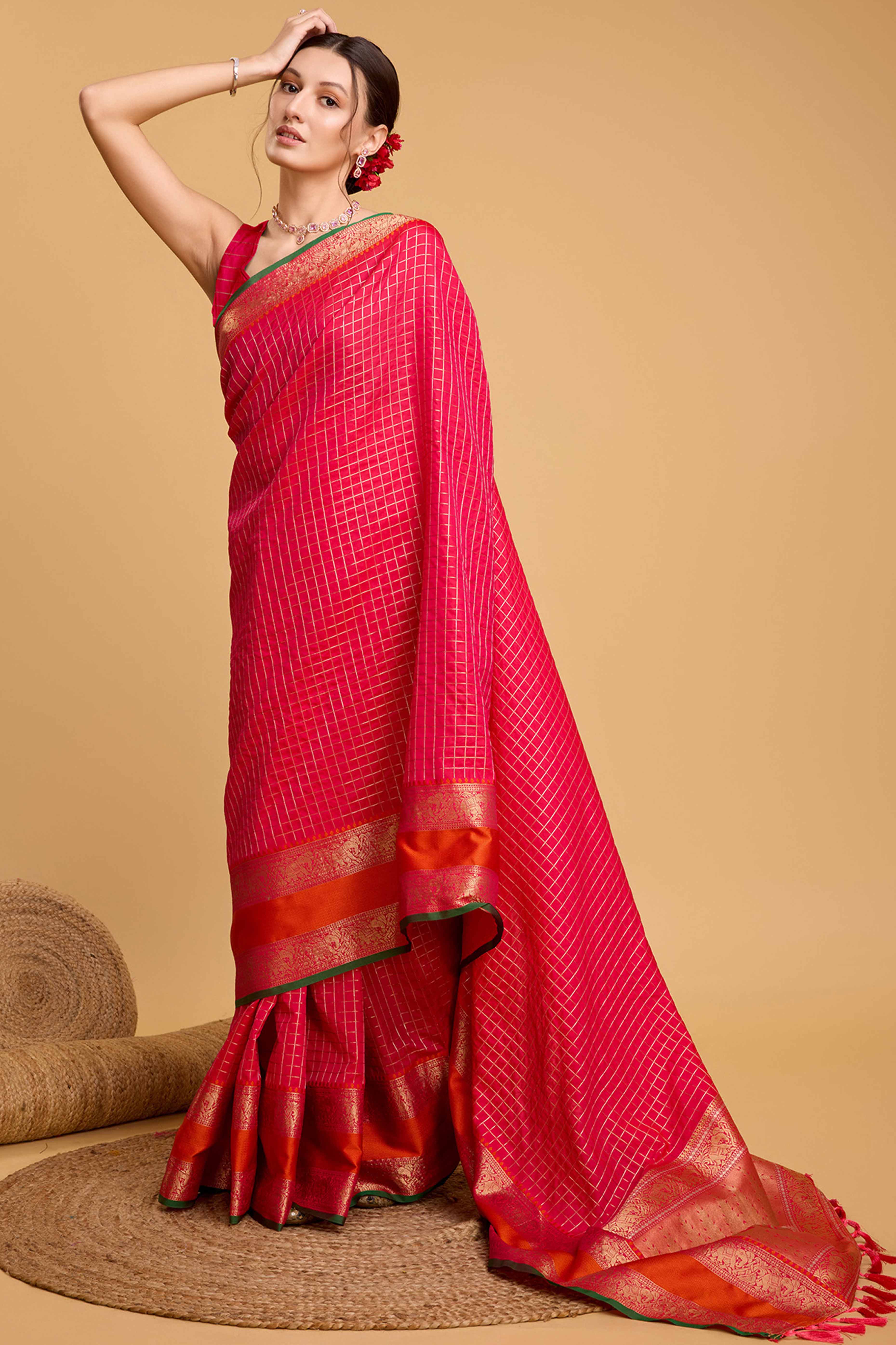 Pink Zari Weaving Banarasi Silk Saree
