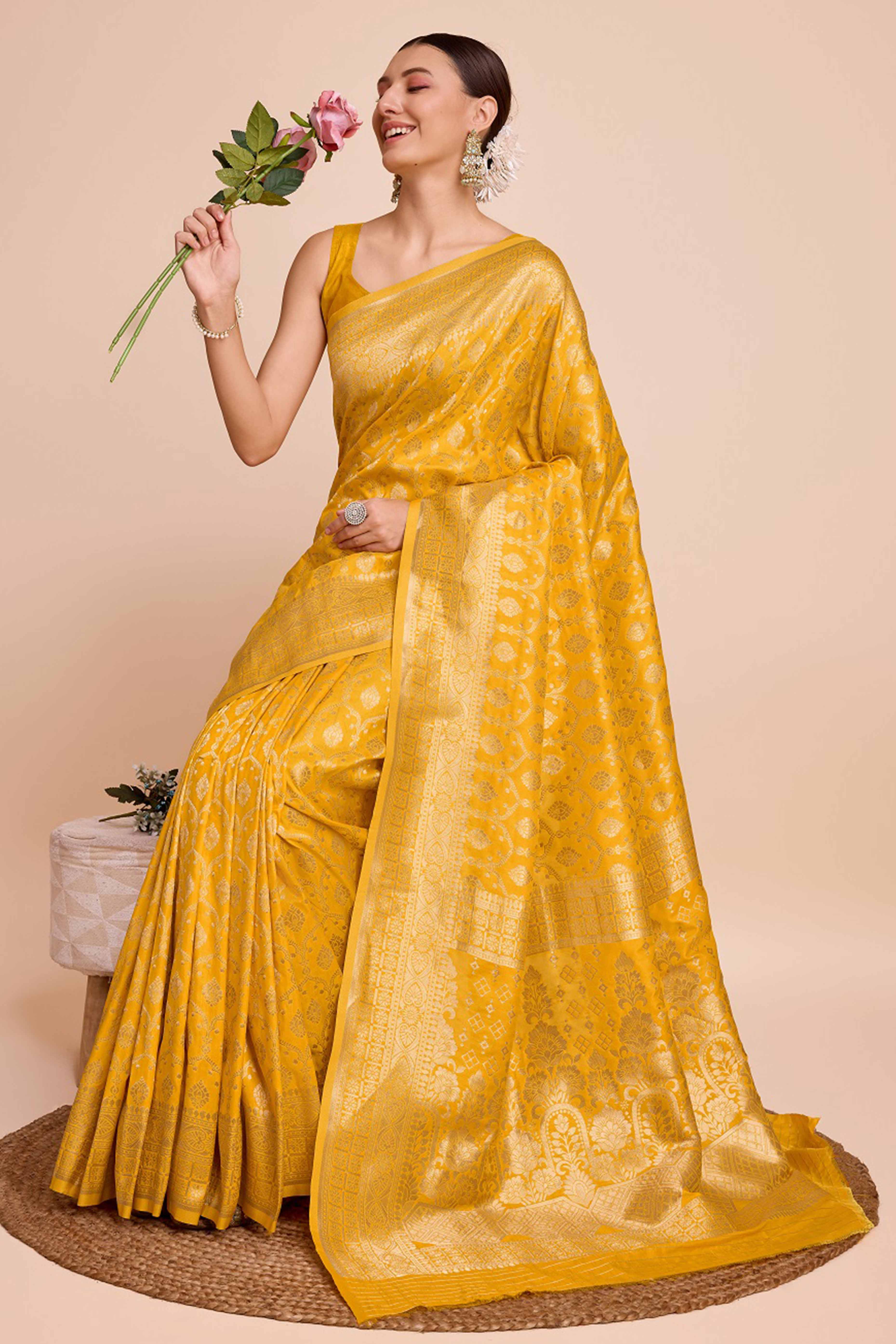 Mustard Zari Weaving Pure Silk Saree