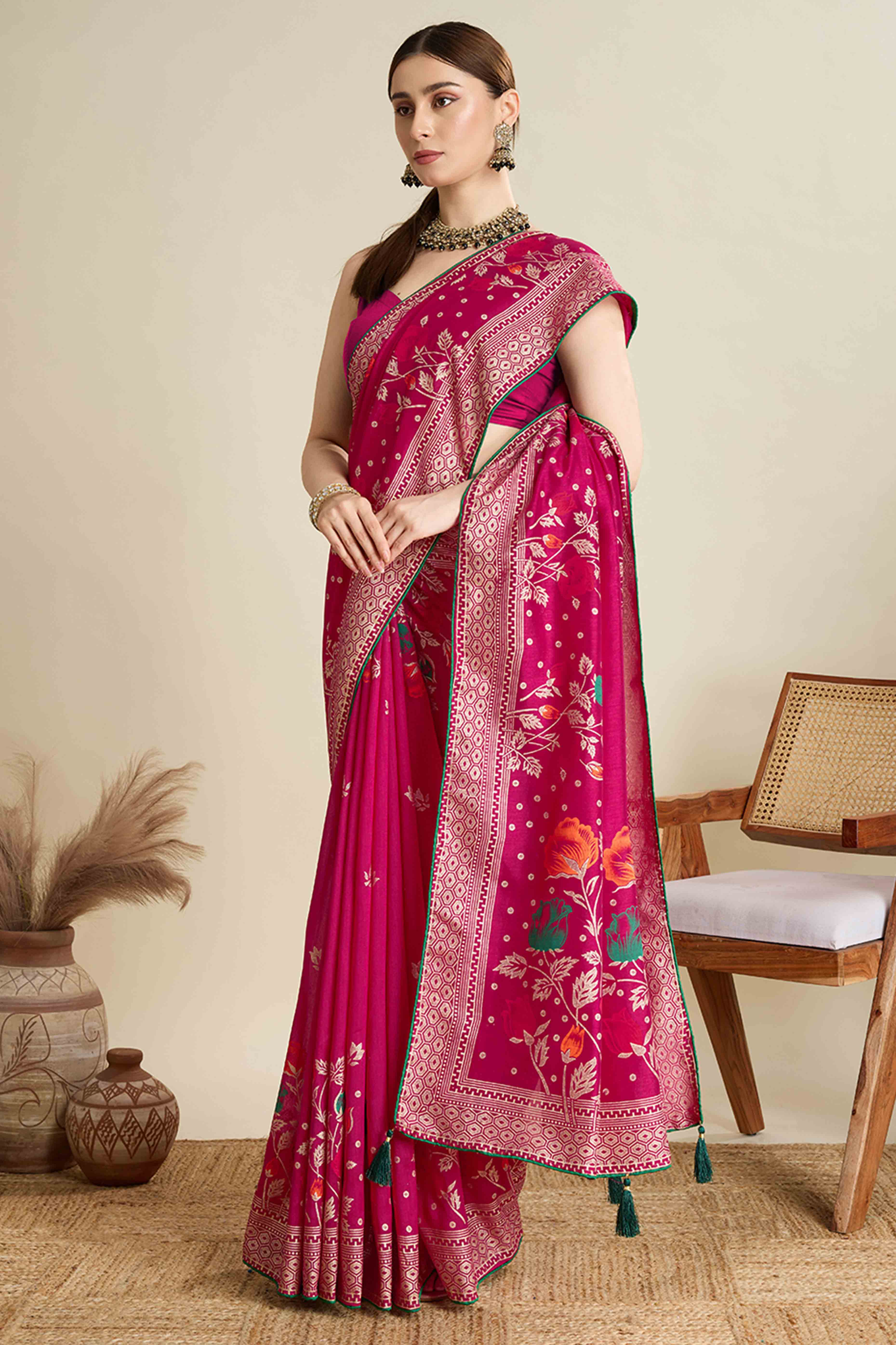 Pink Lightweight Cotton Silk Saree with Delicate Paisley Prints