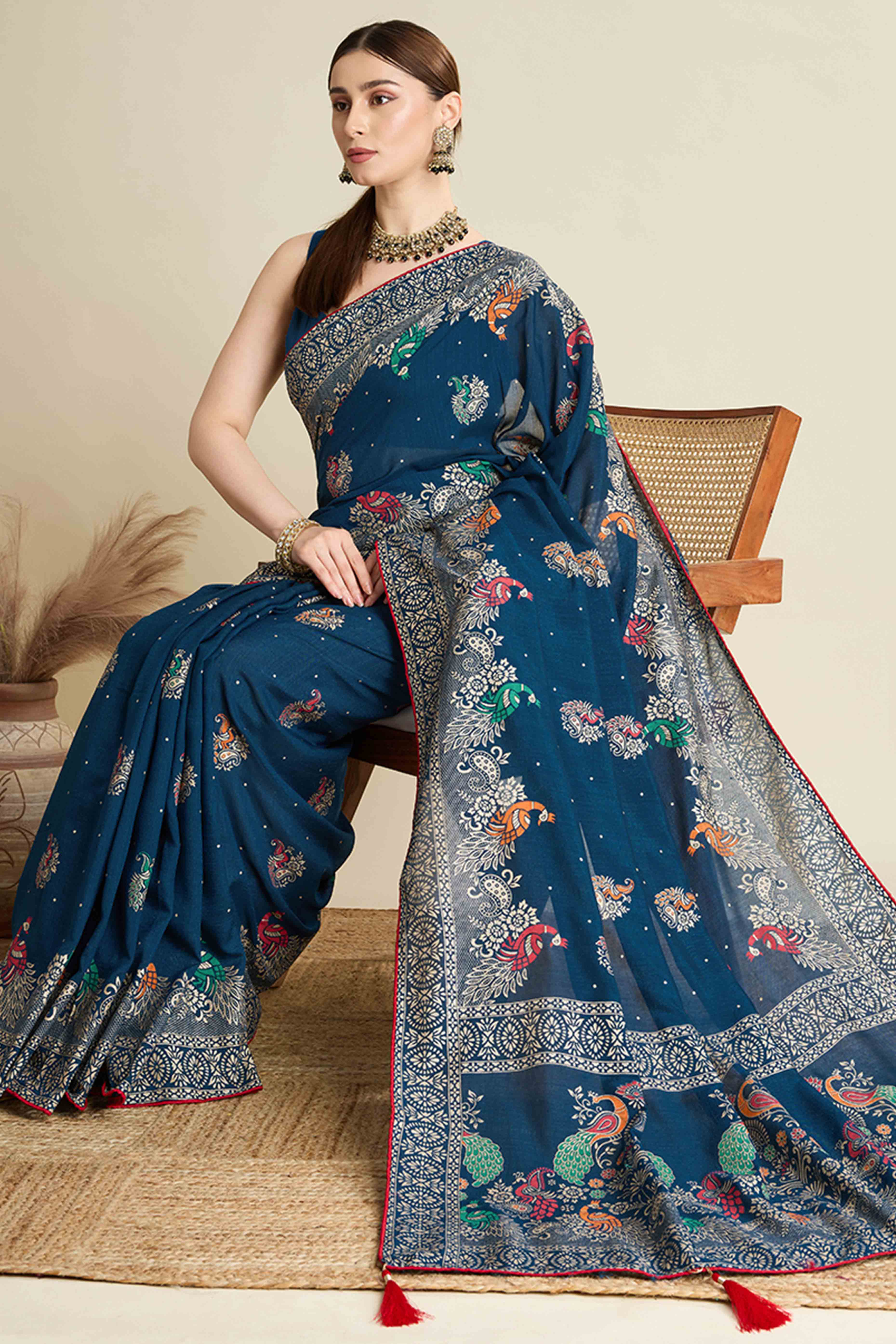 Teal Lightweight Cotton Silk Saree with Delicate Paisley Prints