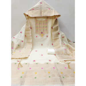 Off White Floral Woven Chanderi Dress Material