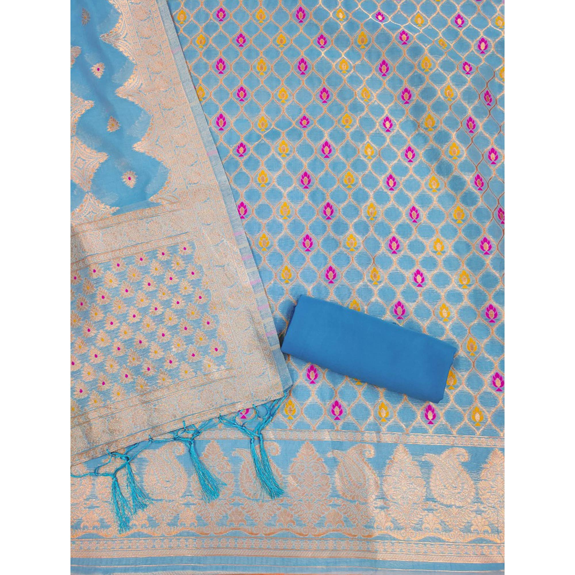Blue Woven Chanderi Dress Material