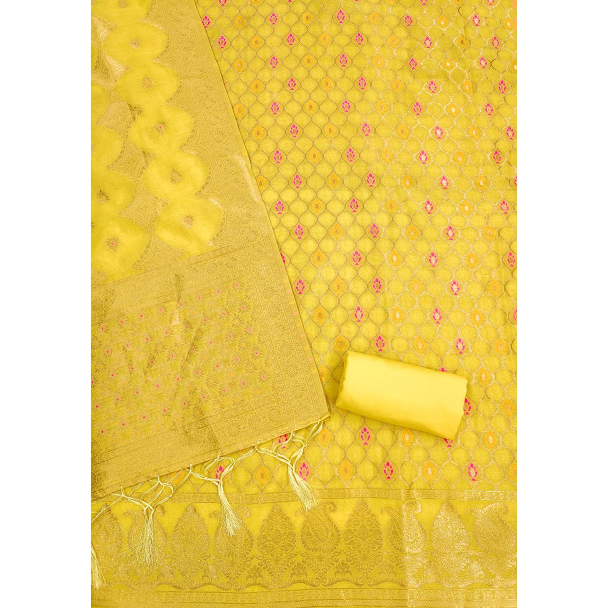 Yellow Woven Chanderi Dress Material