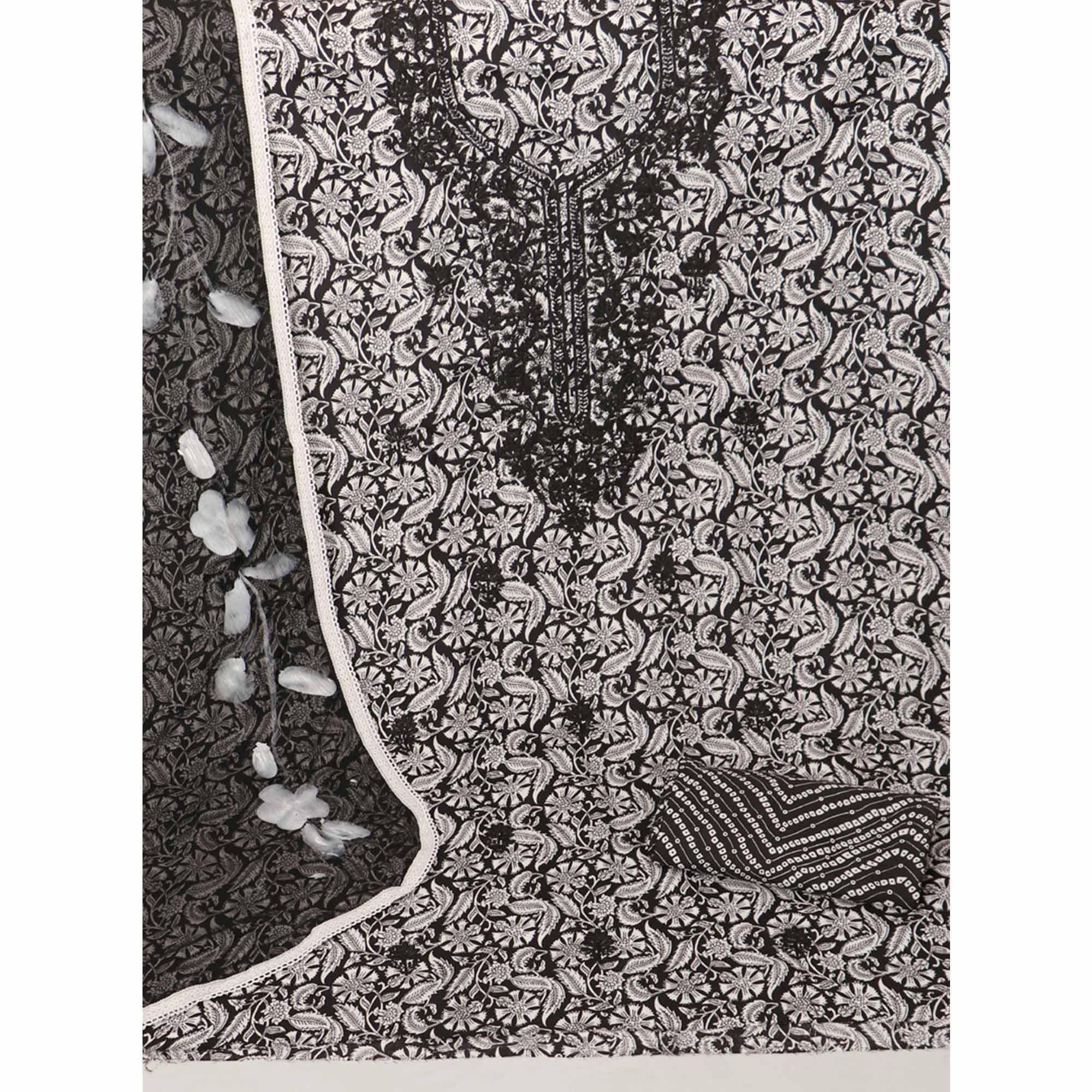 Black Printed With Embroidery Pure Cotton Dress Material