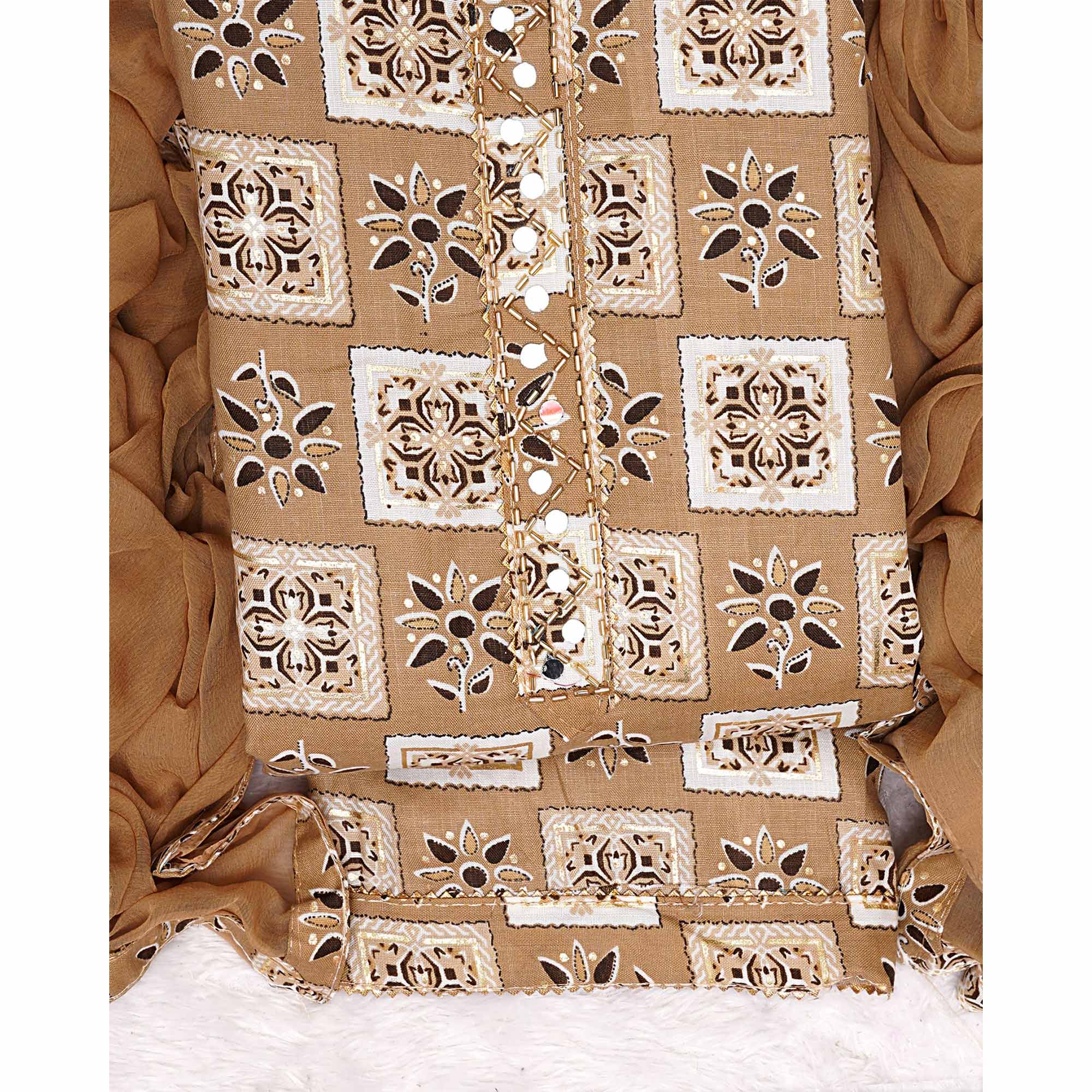 Chikoo Floral Printed Pure Cotton Dress Material