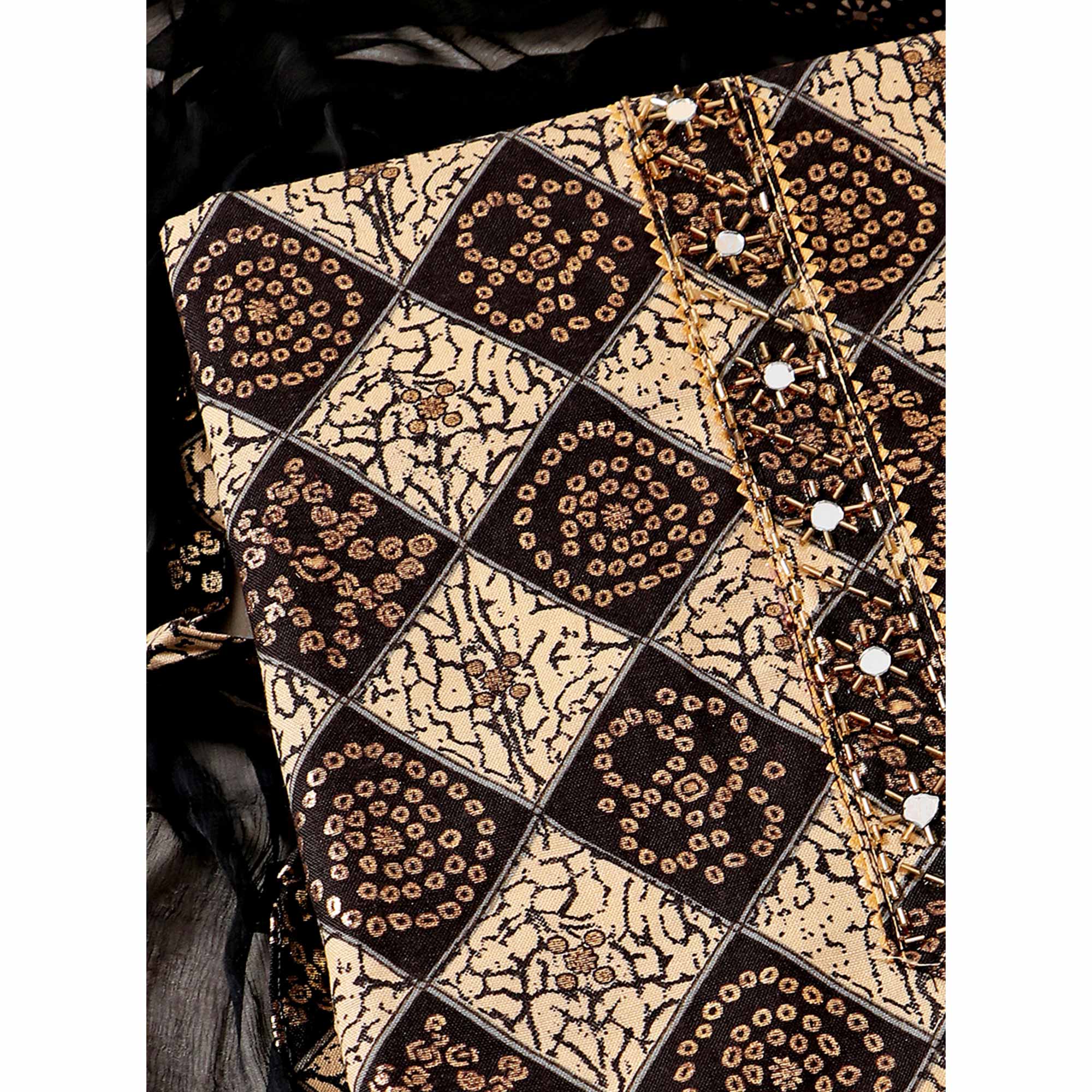 Black Foil Printed With Handwork Pure Cotton Dress Material