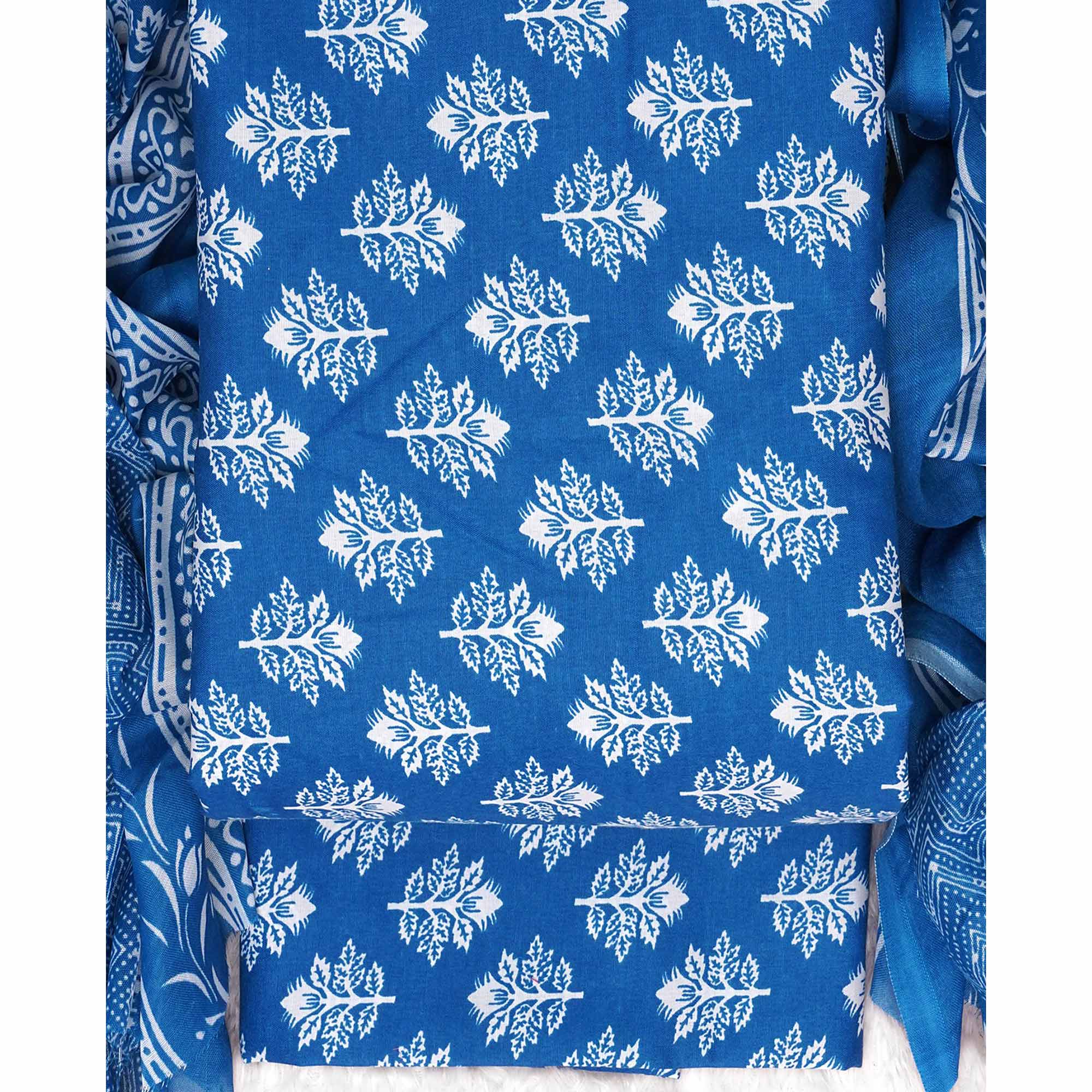 Blue Floral Printed Pure Cotton Dress Material