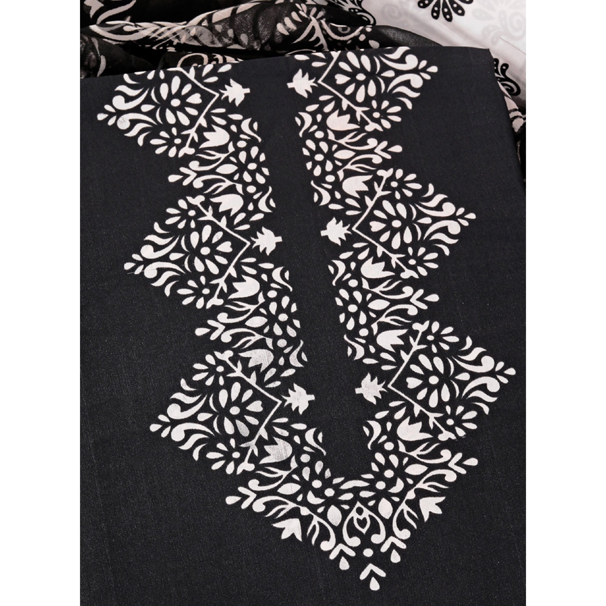 Black Floral Printed Crepe Dress Material