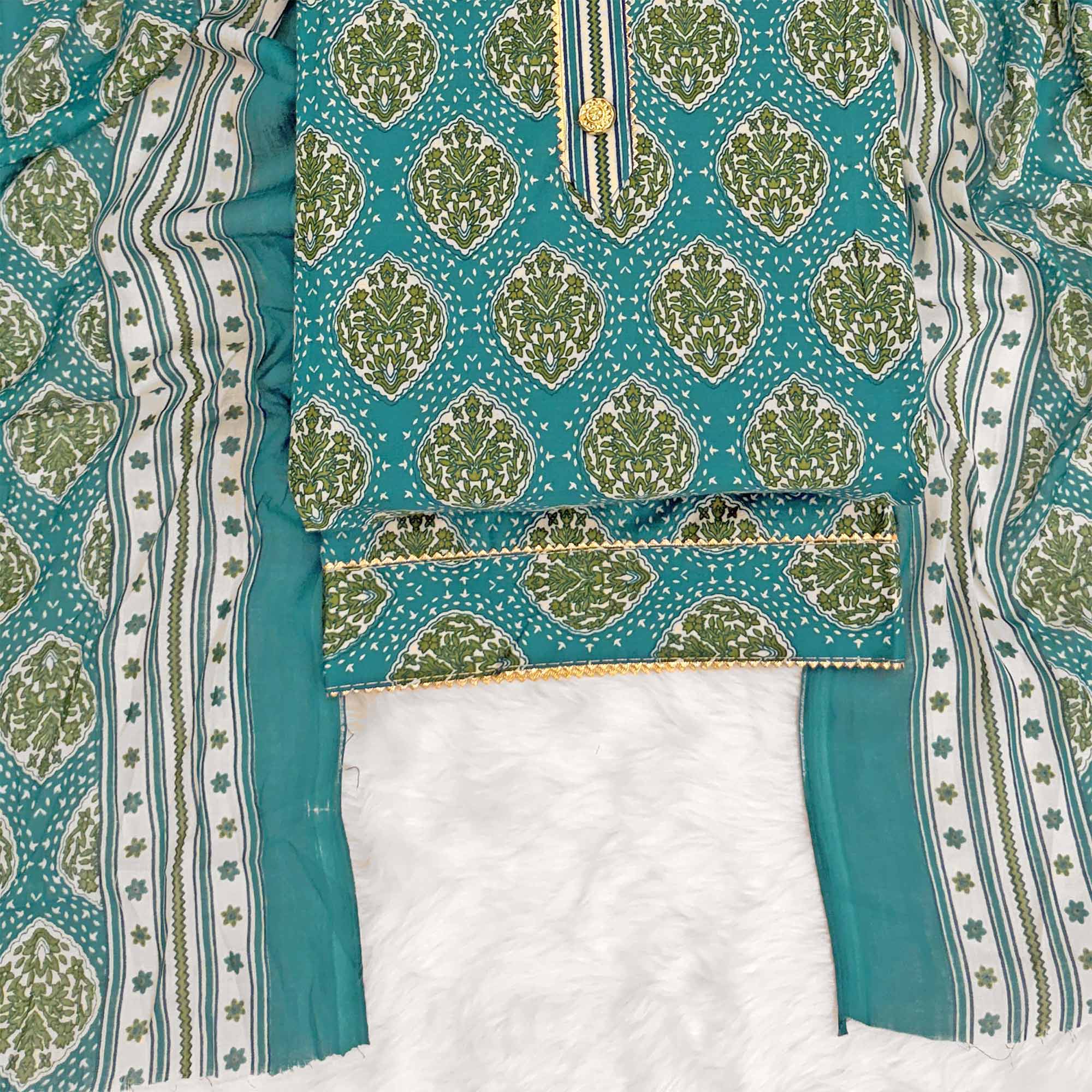 Rama Green Lightweight Pure Cotton Dress Fabric Featuring Delicate Floral Prints