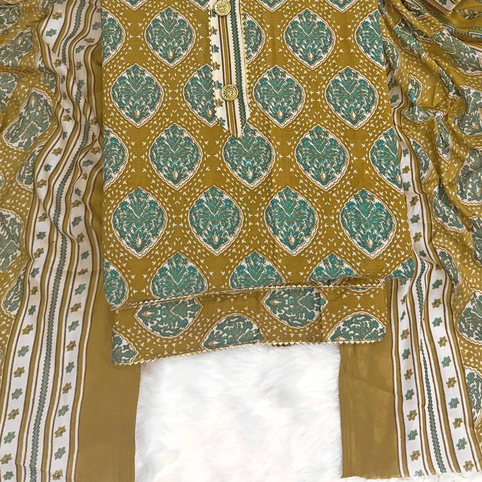 Mustard Lightweight Pure Cotton Dress Fabric Featuring Delicate Floral Prints