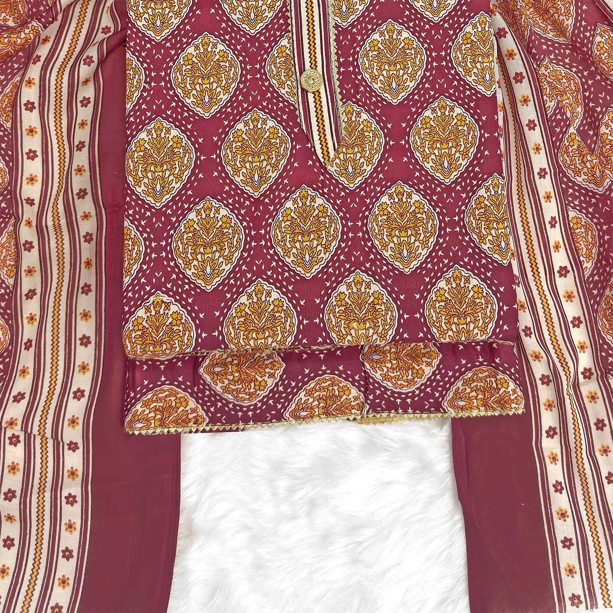 Maroon Lightweight Pure Cotton Dress Fabric Featuring Delicate Floral Prints