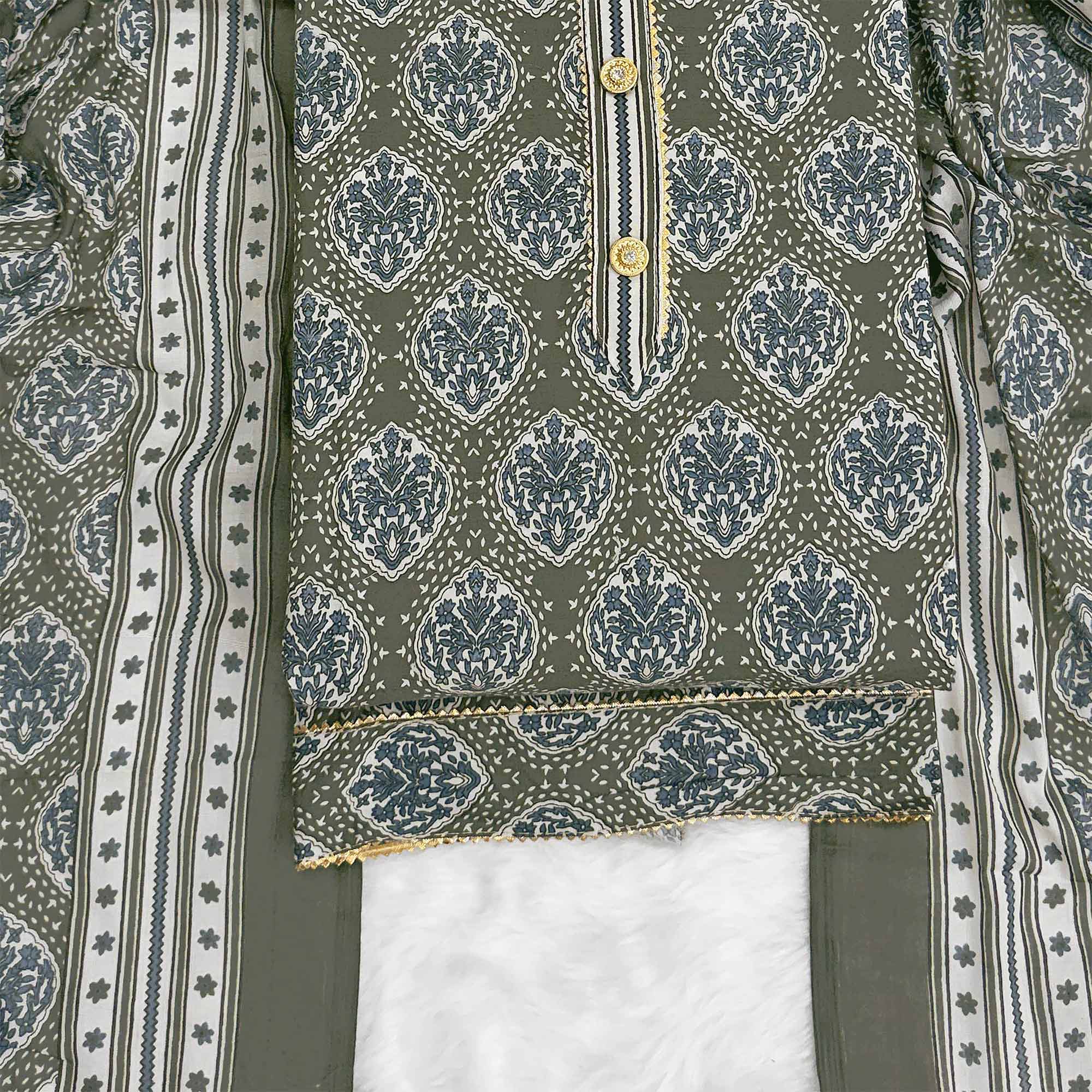 Sage Green Lightweight Pure Cotton Dress Fabric Featuring Delicate Floral Prints