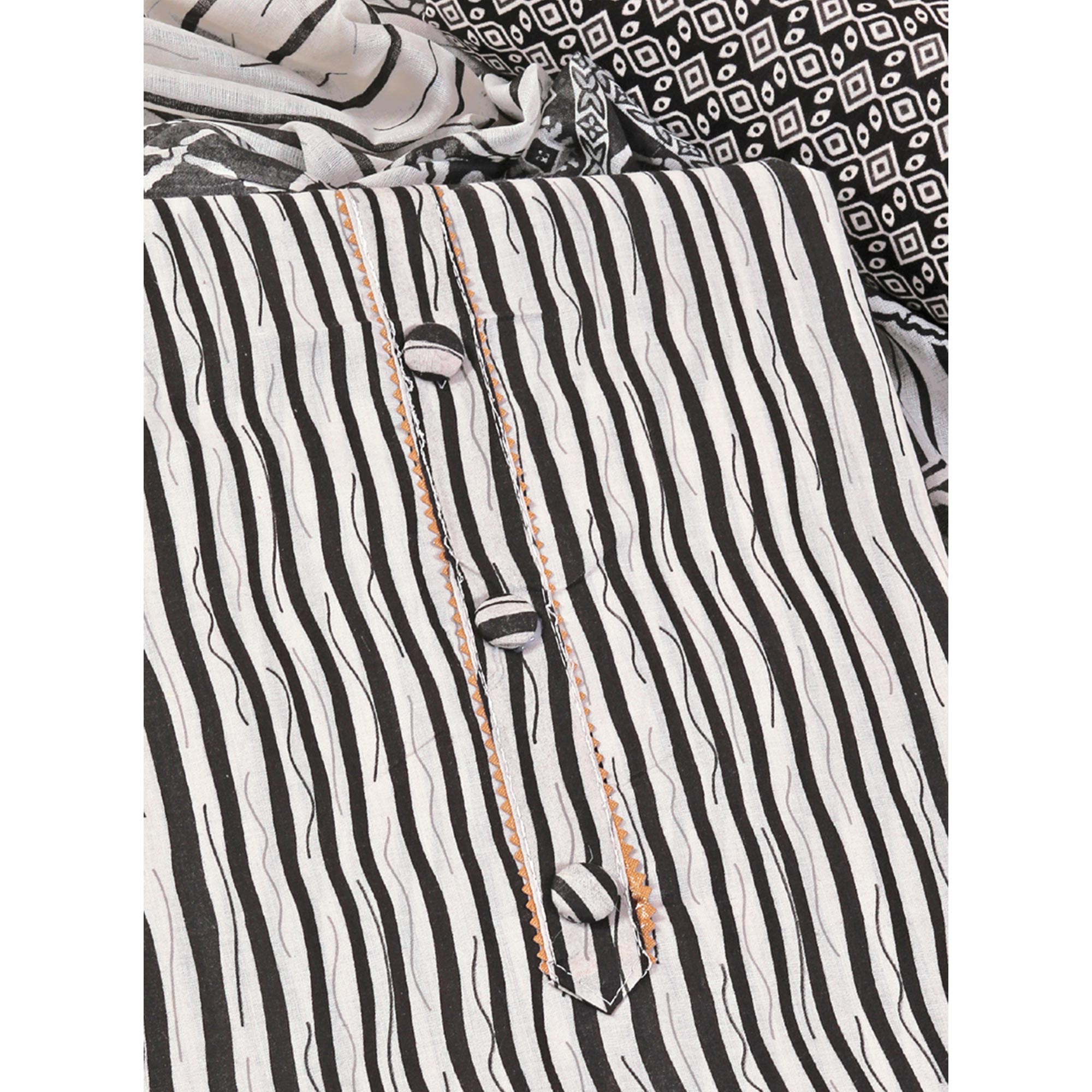 Black Leheriya Printed With Gota Patti Work Pure Cotton Dress Material