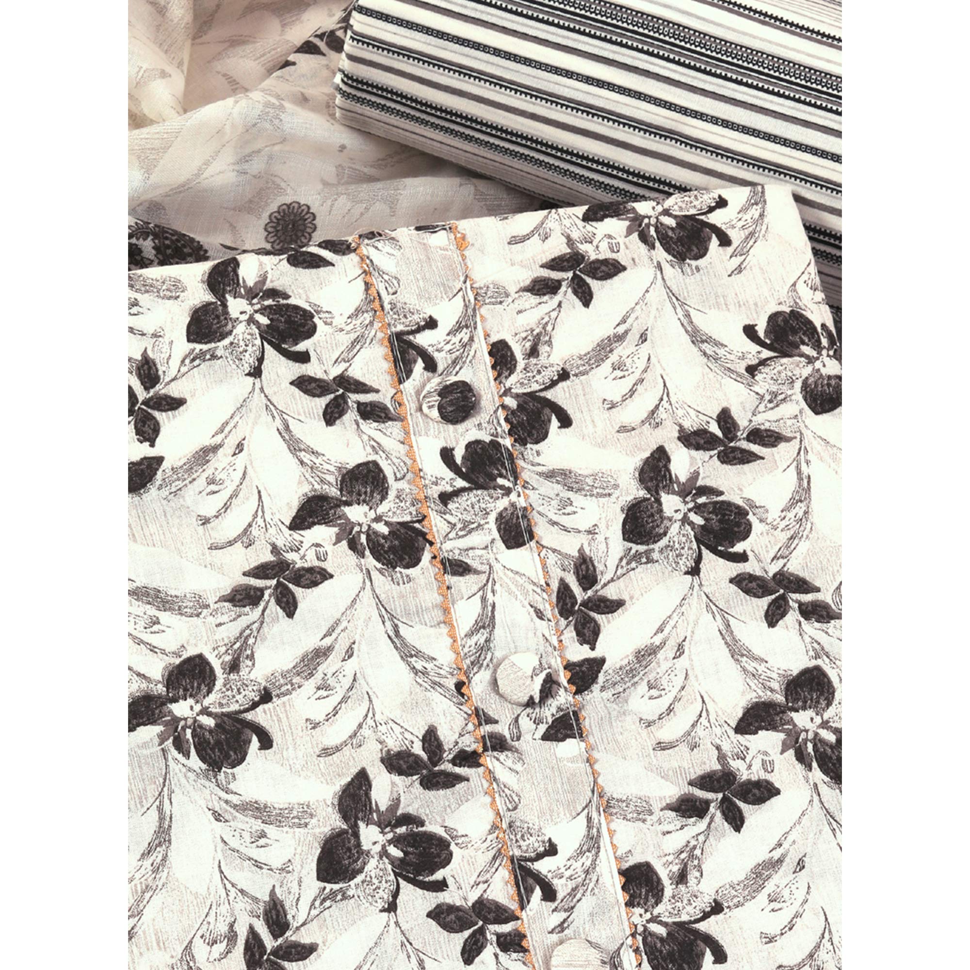 Offwhite Floral Printed With Gota Patti Work Pure Cotton Dress Material