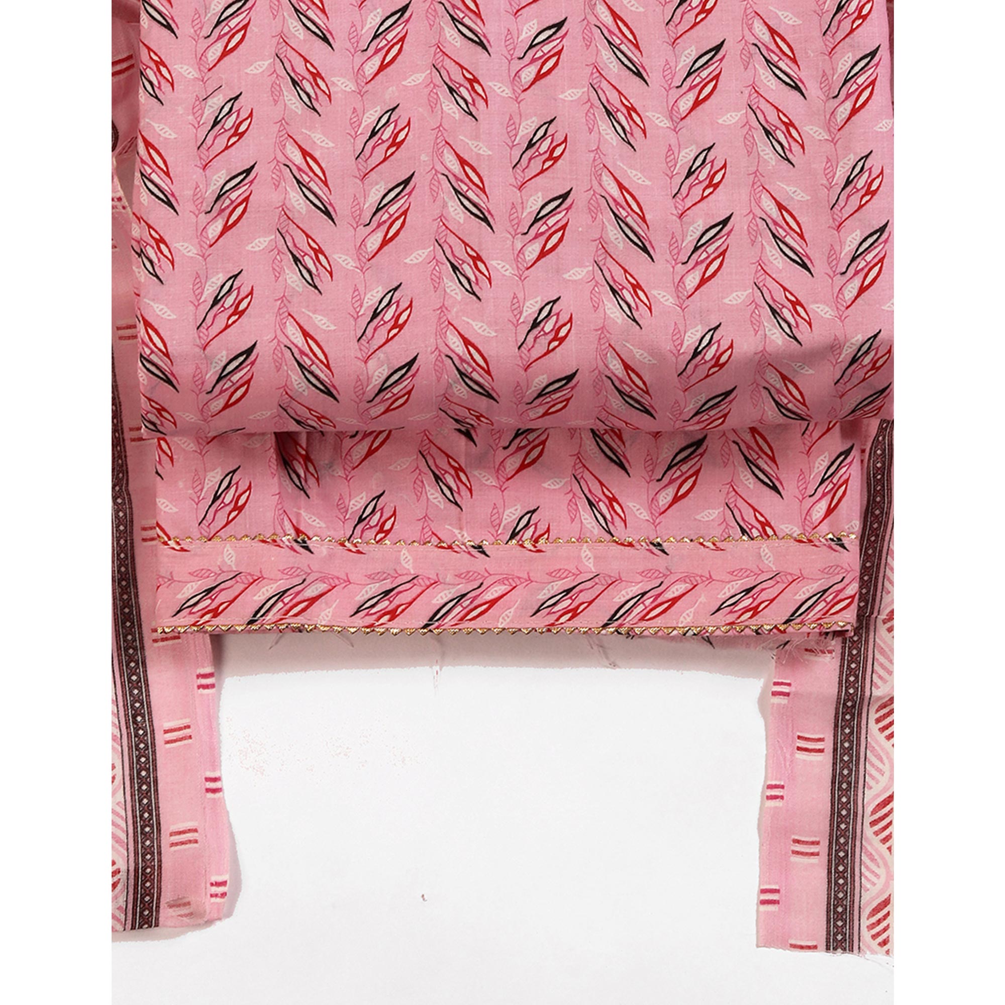 Fresh Pink Dress Material in Pure Cotton with Subtle Leaf Print Accents