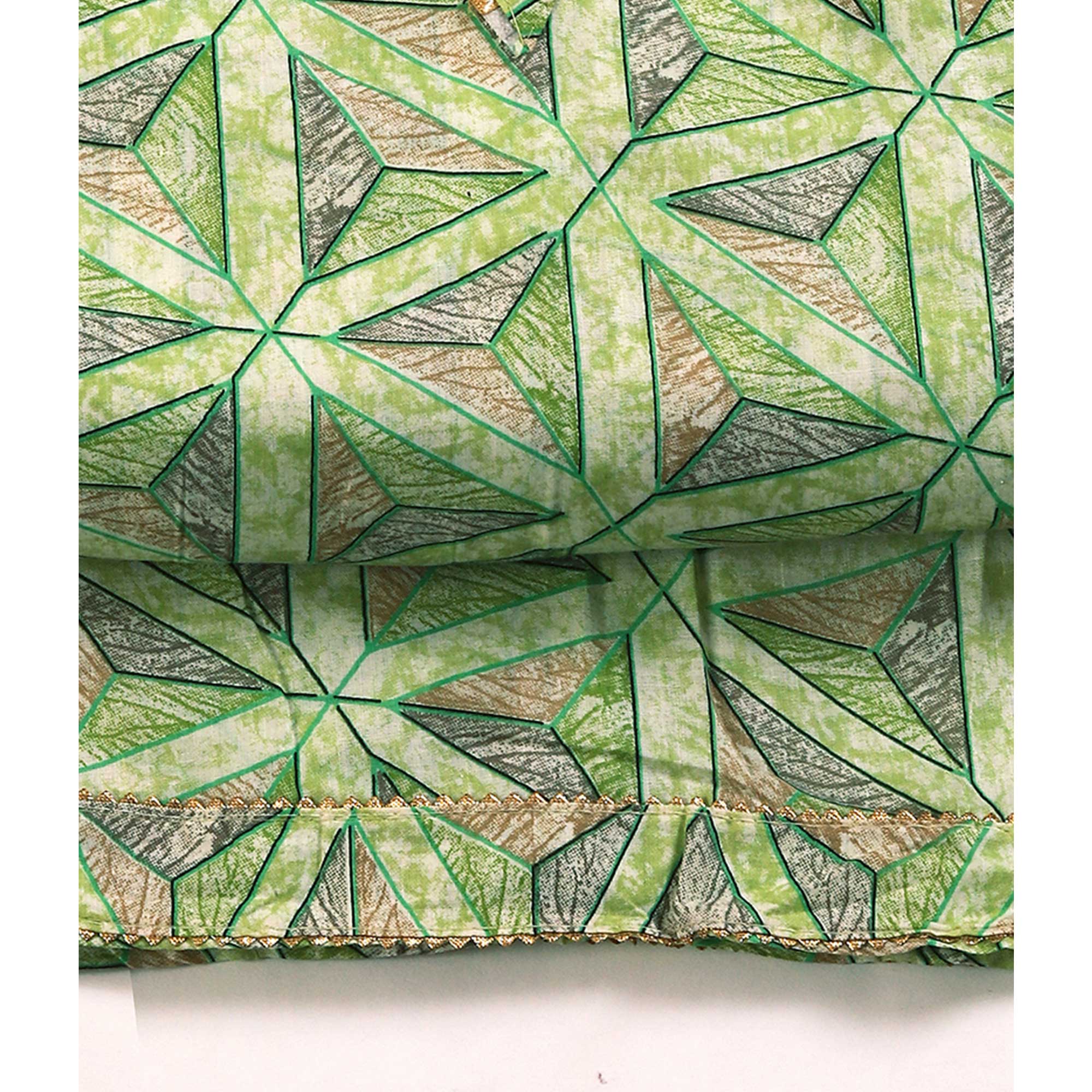 Green Pure Cotton Dress Material with Contemporary Geometric Prints