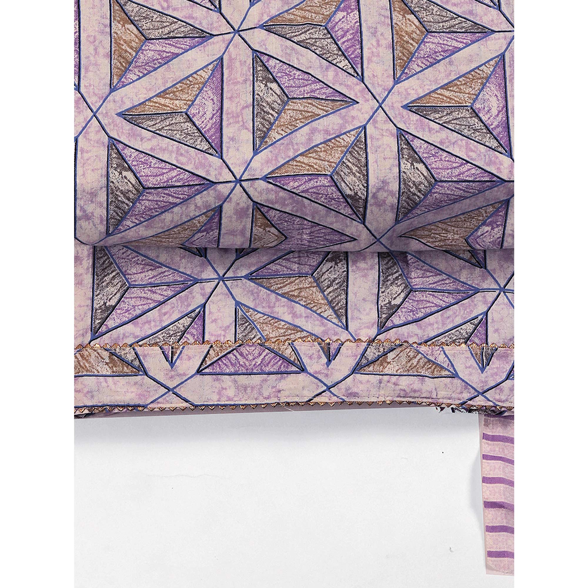 Lavender Pure Cotton Dress Material with Contemporary Geometric Prints