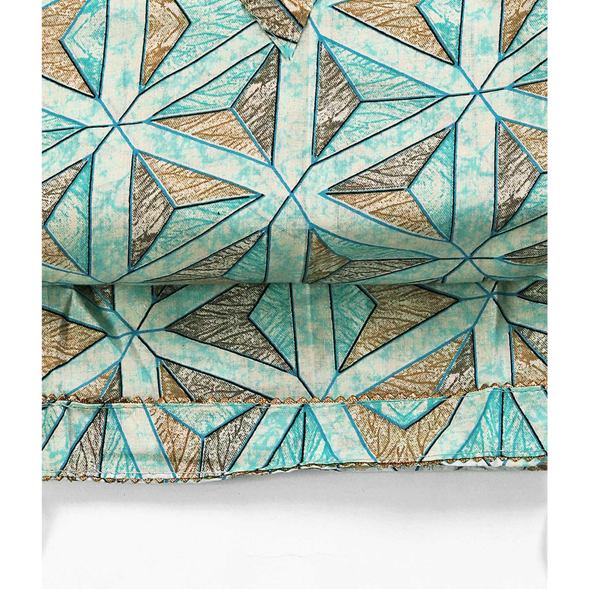 Sea Green Pure Cotton Dress Material with Contemporary Geometric Prints