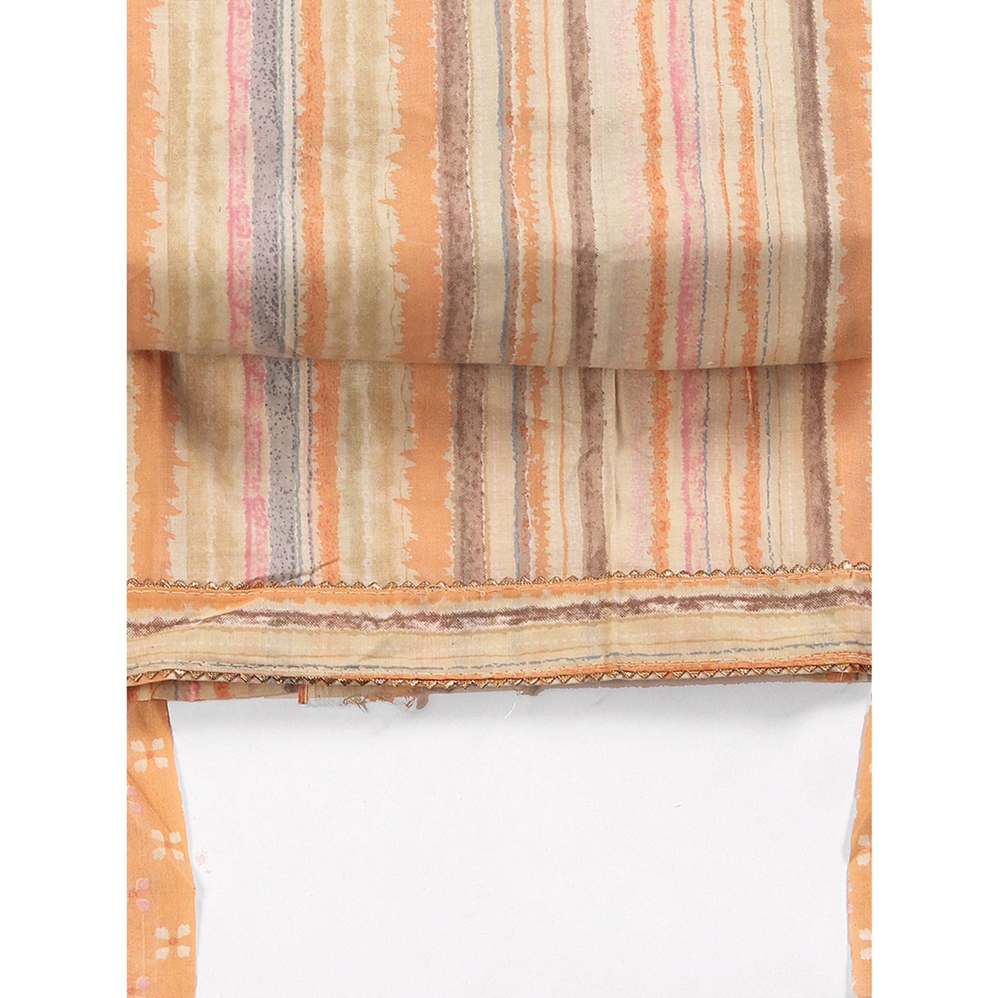 Classic Striped Design in Soft Beige Pure Cotton Unstitched Dress Material