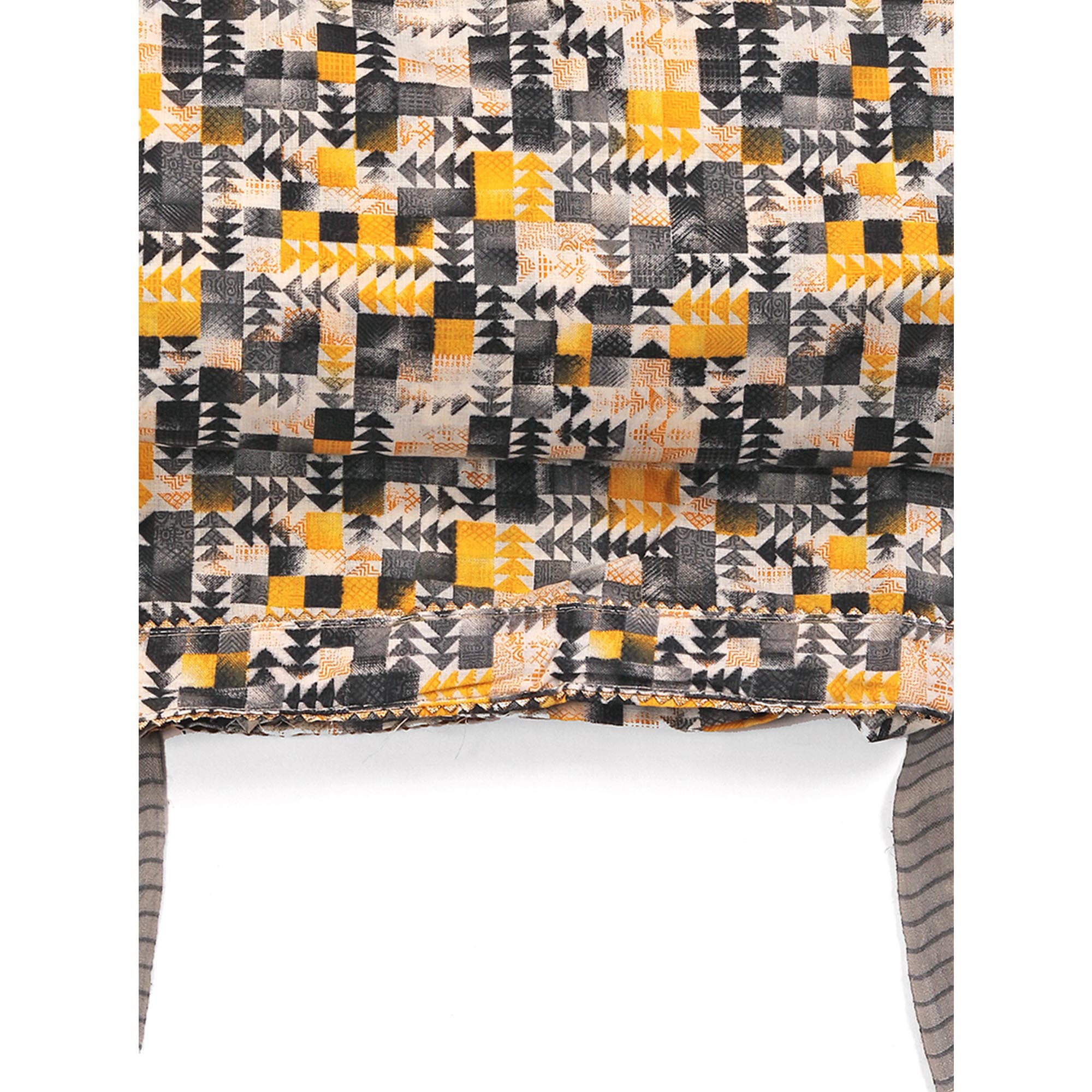 Cotton Dress Material Featuring a Grey and Yellow Palette with Artistic Geometric Patterns