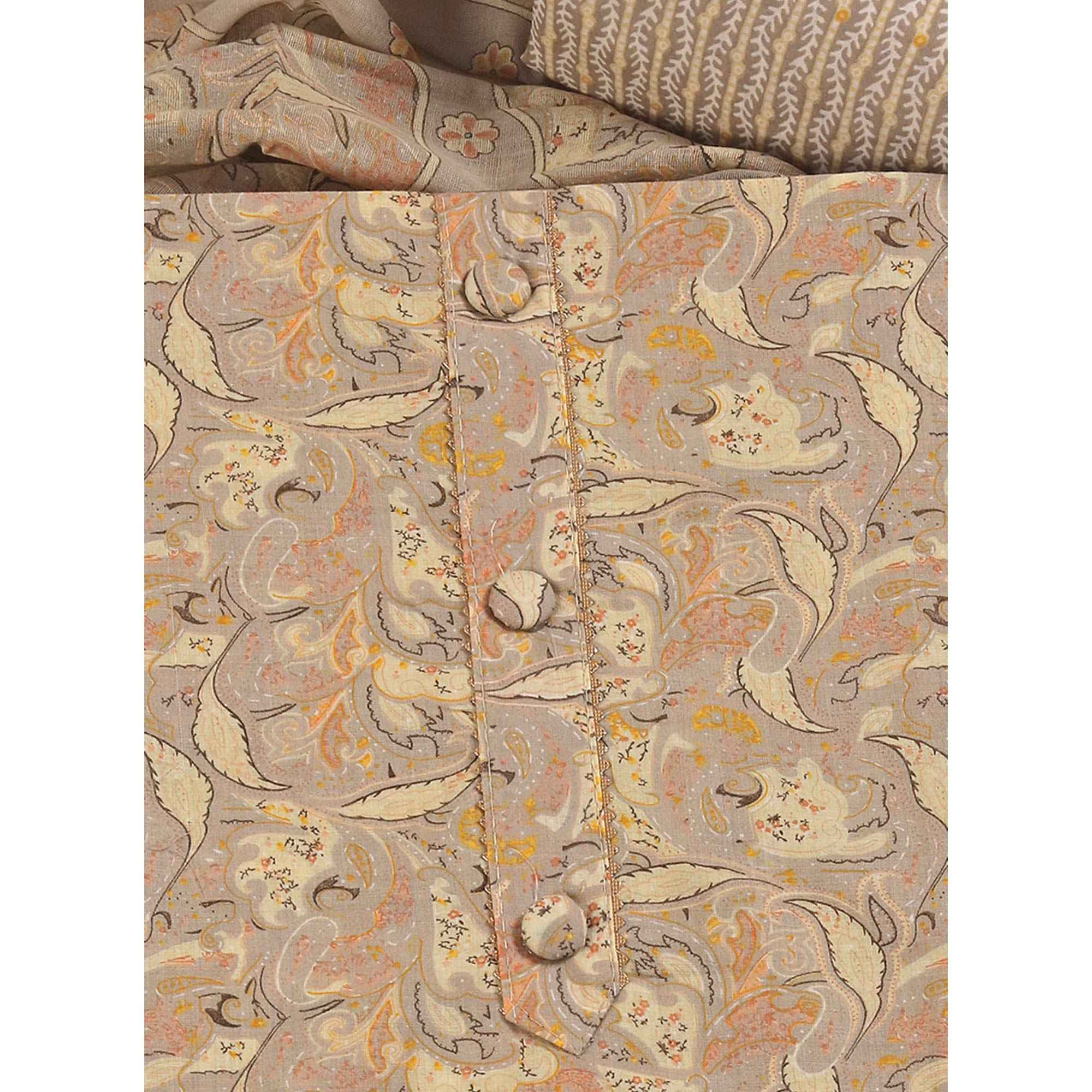 Floral Elegance in Brown Pure Cotton Unstitched Dress Material