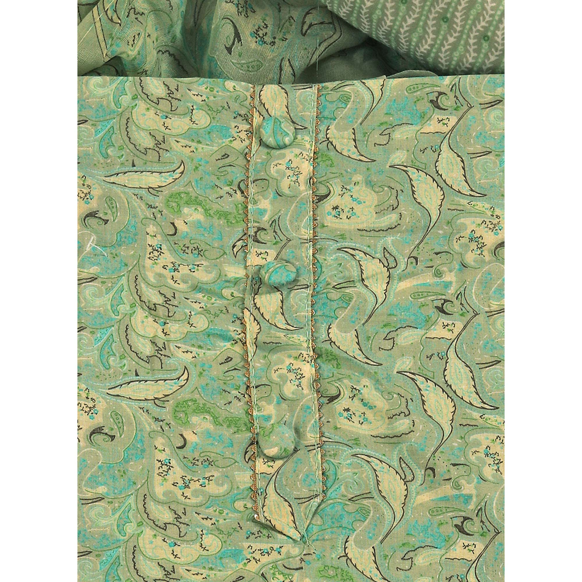 Floral Elegance in Green Pure Cotton Unstitched Dress Material