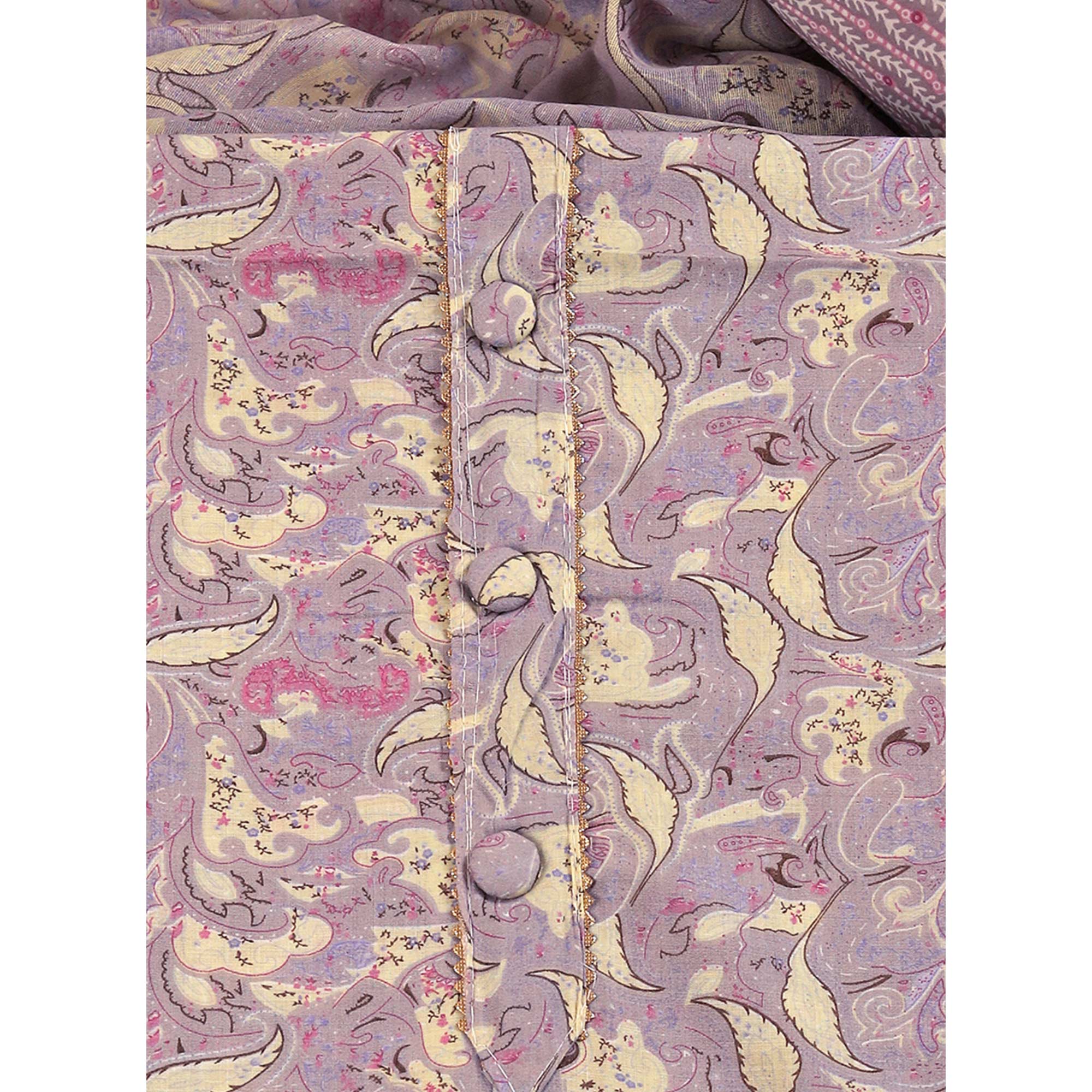 Floral Elegance in Light Purple Pure Cotton Unstitched Dress Material