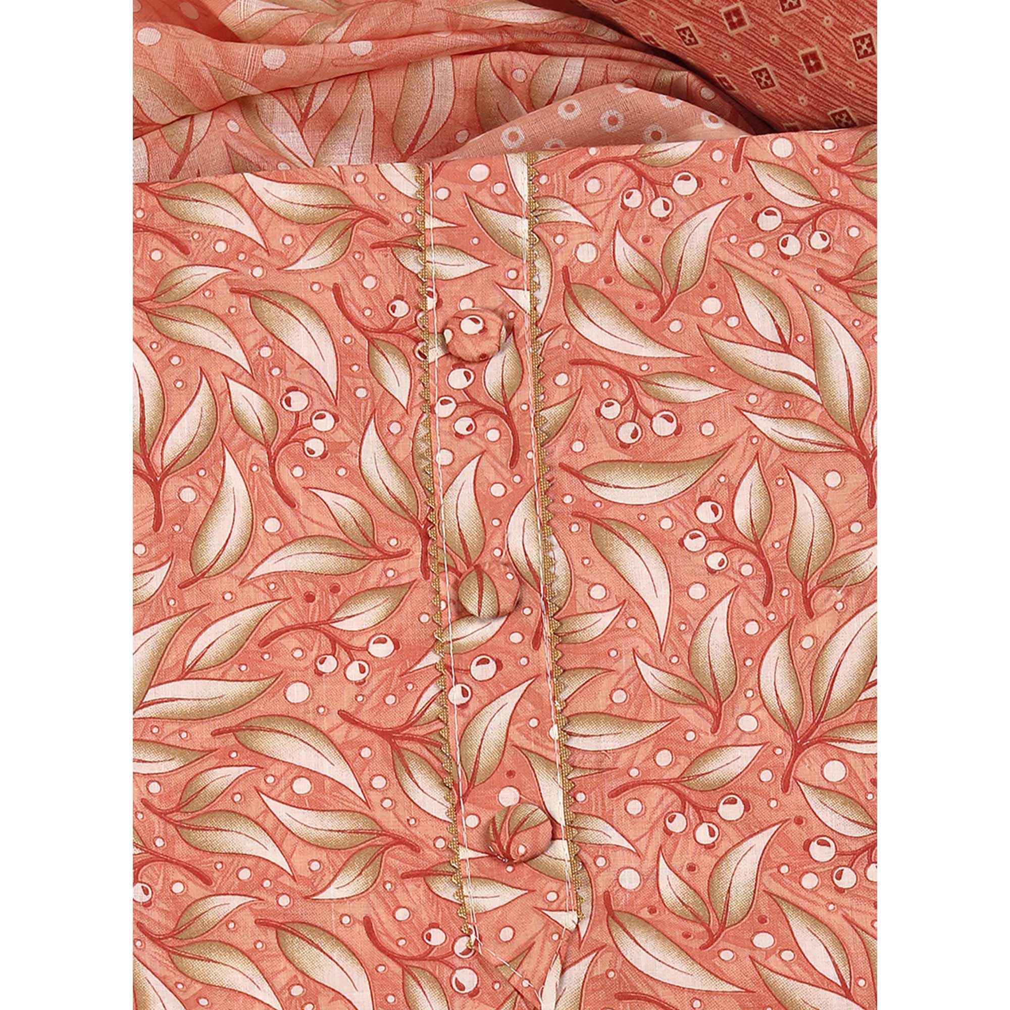 Pure Cotton Dress Material in Soothing Peach with Artistic Floral Prints